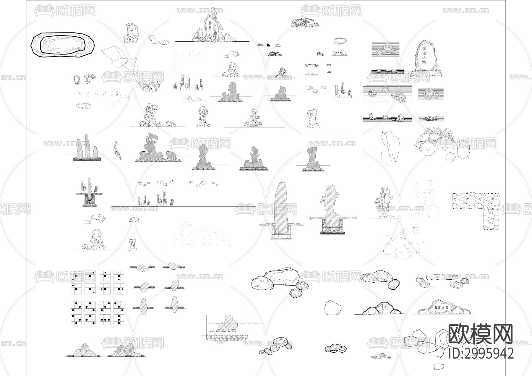 假山造景 石头景观 置石cad图库下载（渲染图4）