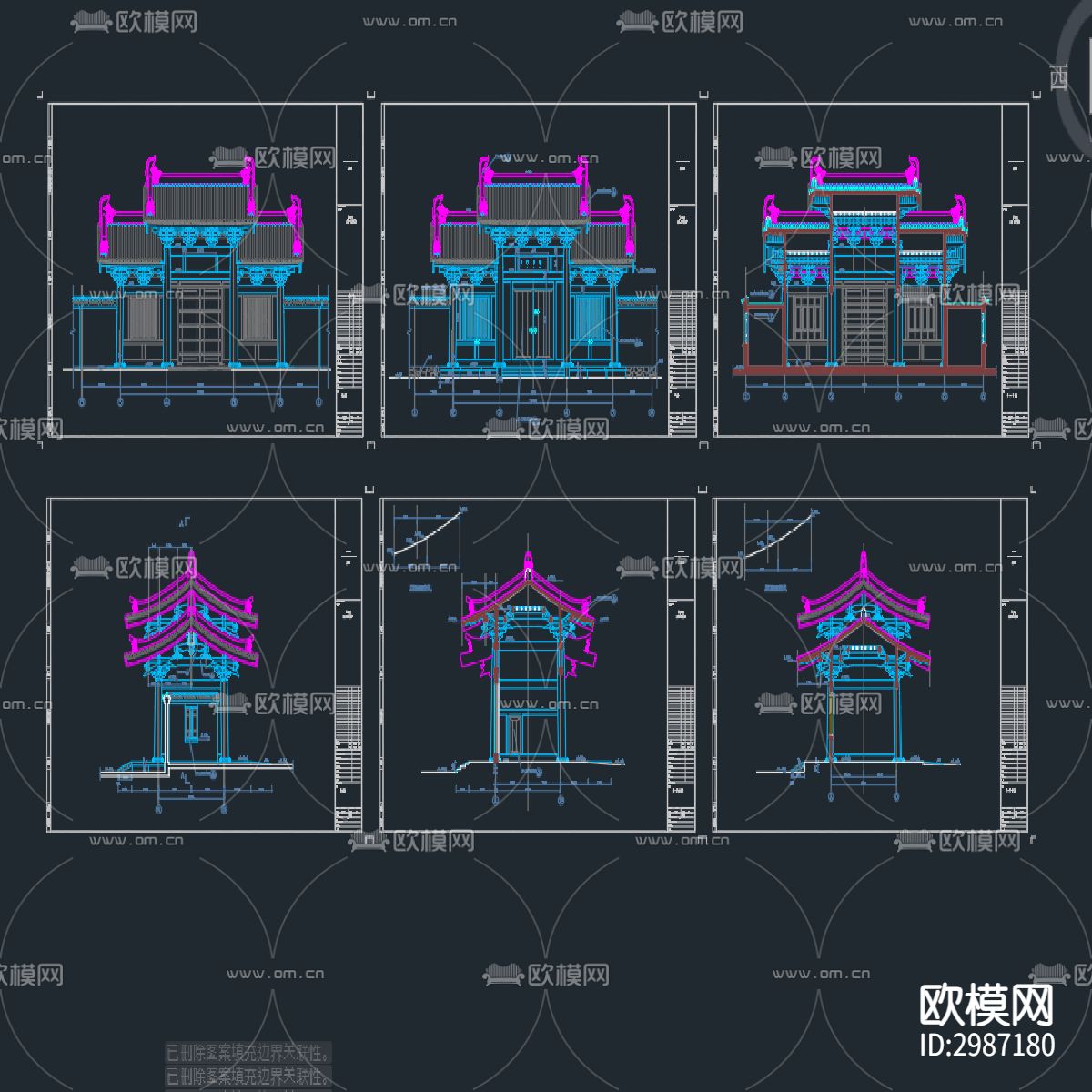 古建筑全套cad施工图下载（渲染图1）