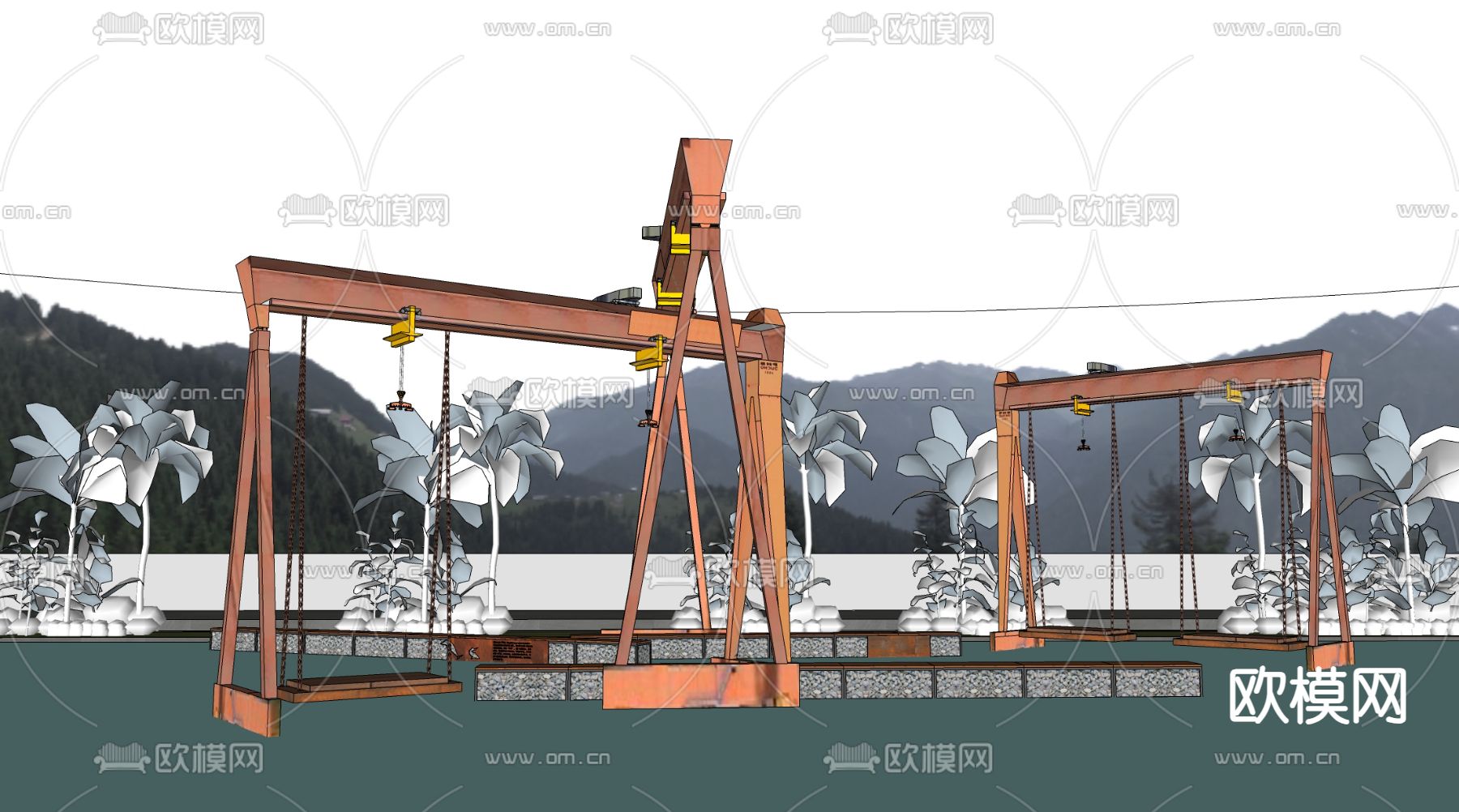 现代网红秋千 打卡秋千su模型下载（渲染图1）