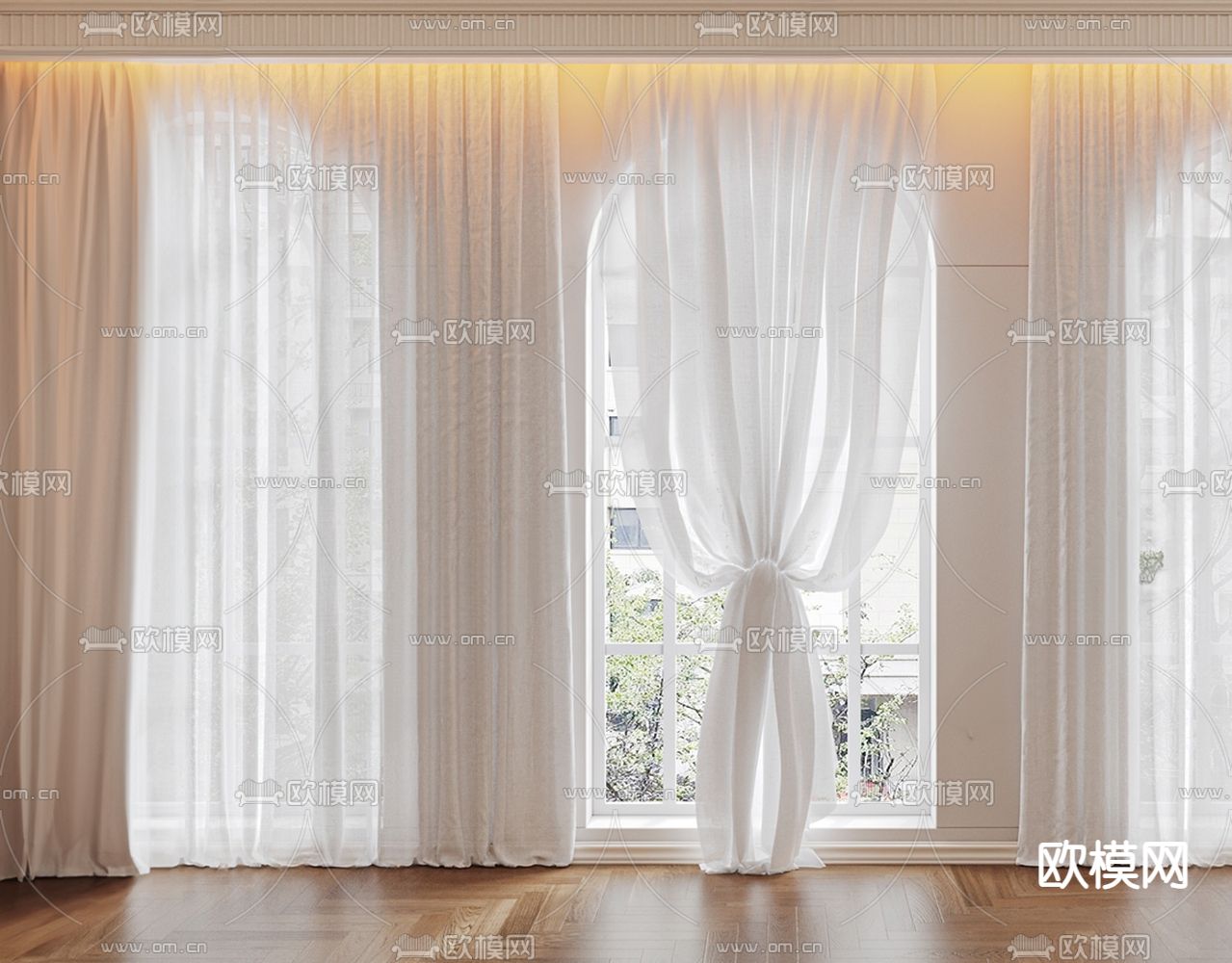 法式窗帘 窗纱su模型下载（渲染图2）