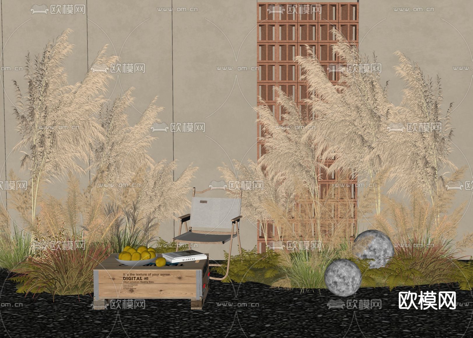 芦苇 穗 花草 狼尾草 植物堆su模型下载（渲染图1）