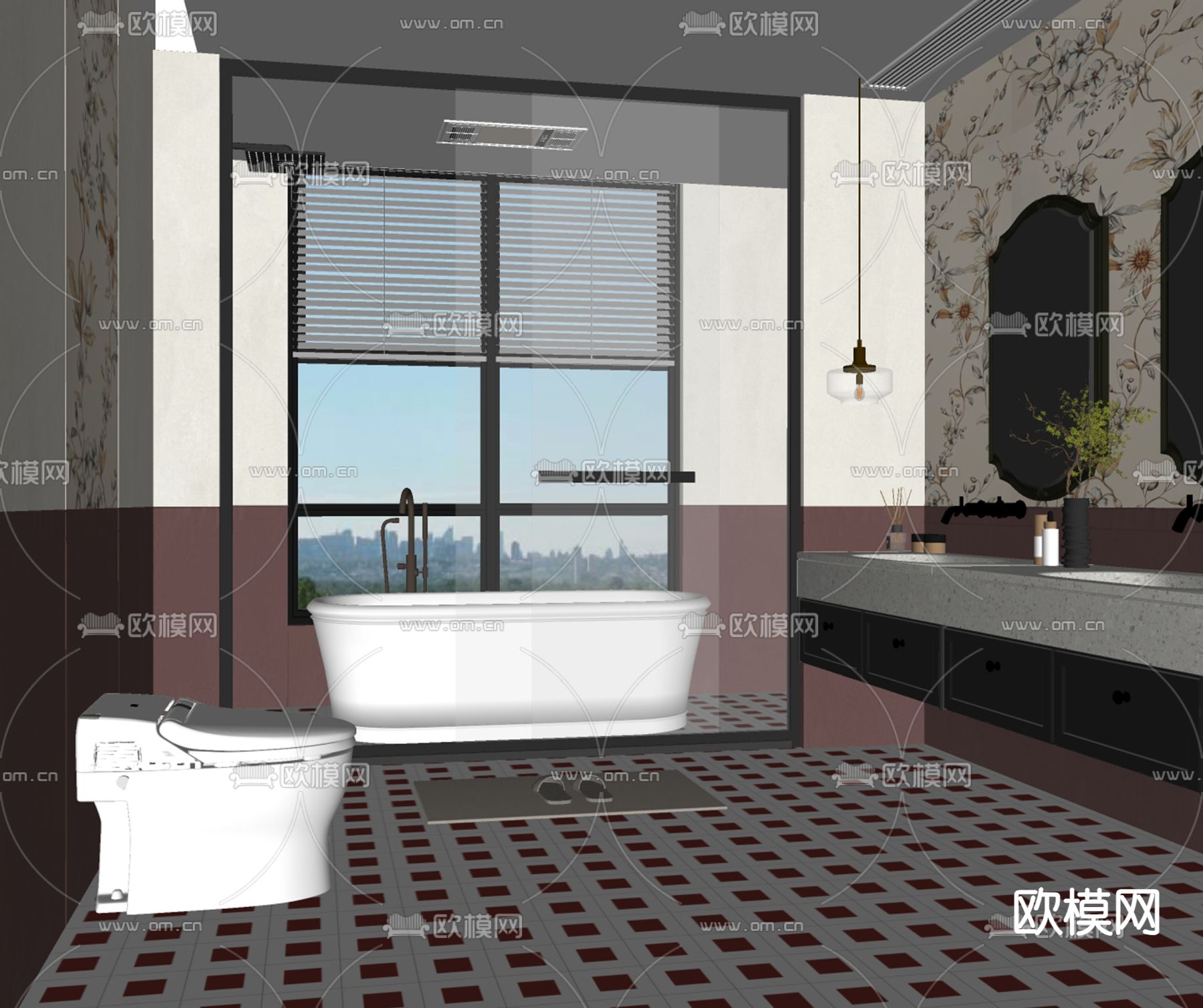 法式卫生间 浴室su模型下载（渲染图1）