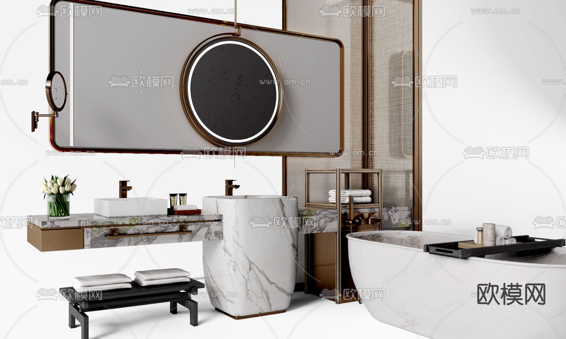 轻奢浴室柜 洗手台 洗手盆3d模型下载