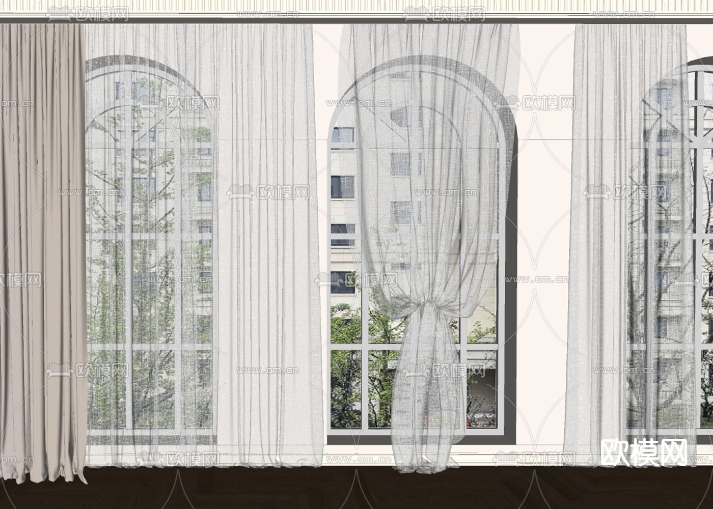 法式窗帘 窗纱su模型下载（渲染图1）