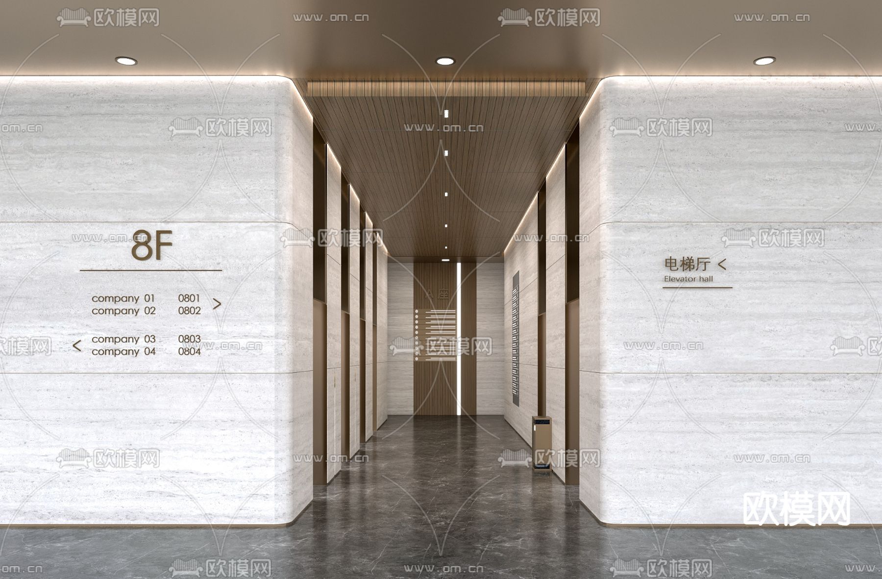 现代电梯厅su模型下载（渲染图2）