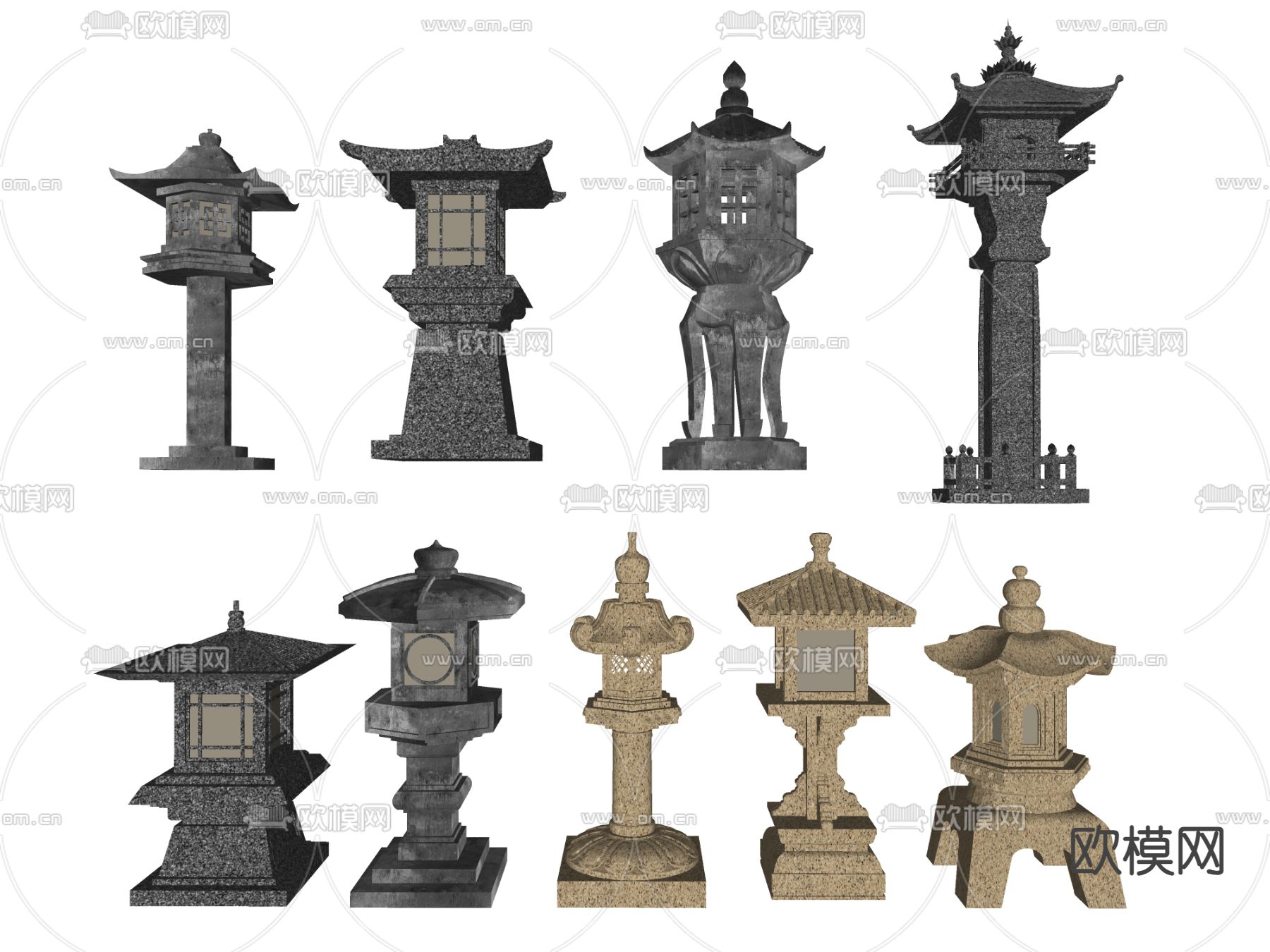 日式庭院灯 草坪灯 青铜灯su模型下载