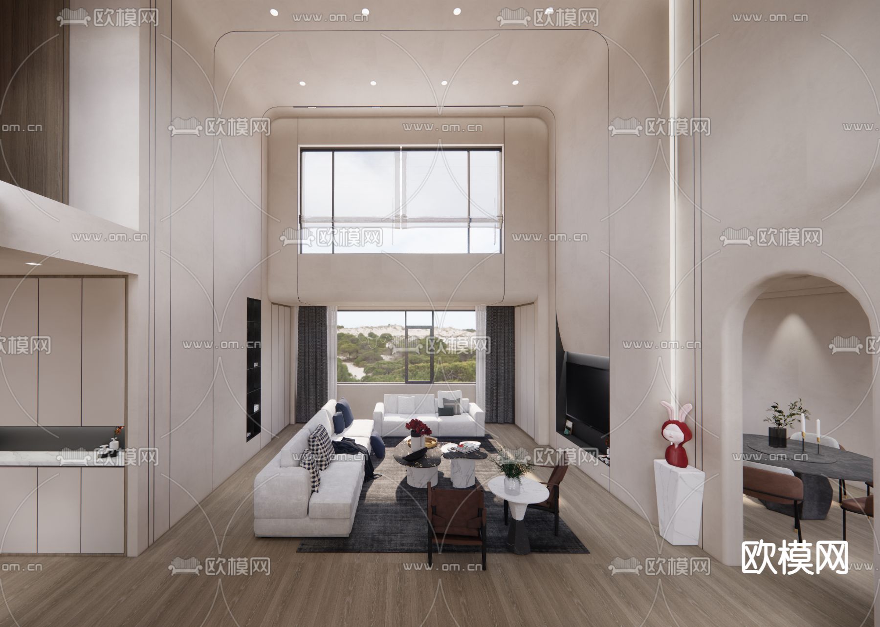 现代别墅 客餐厅su模型下载（渲染图4）