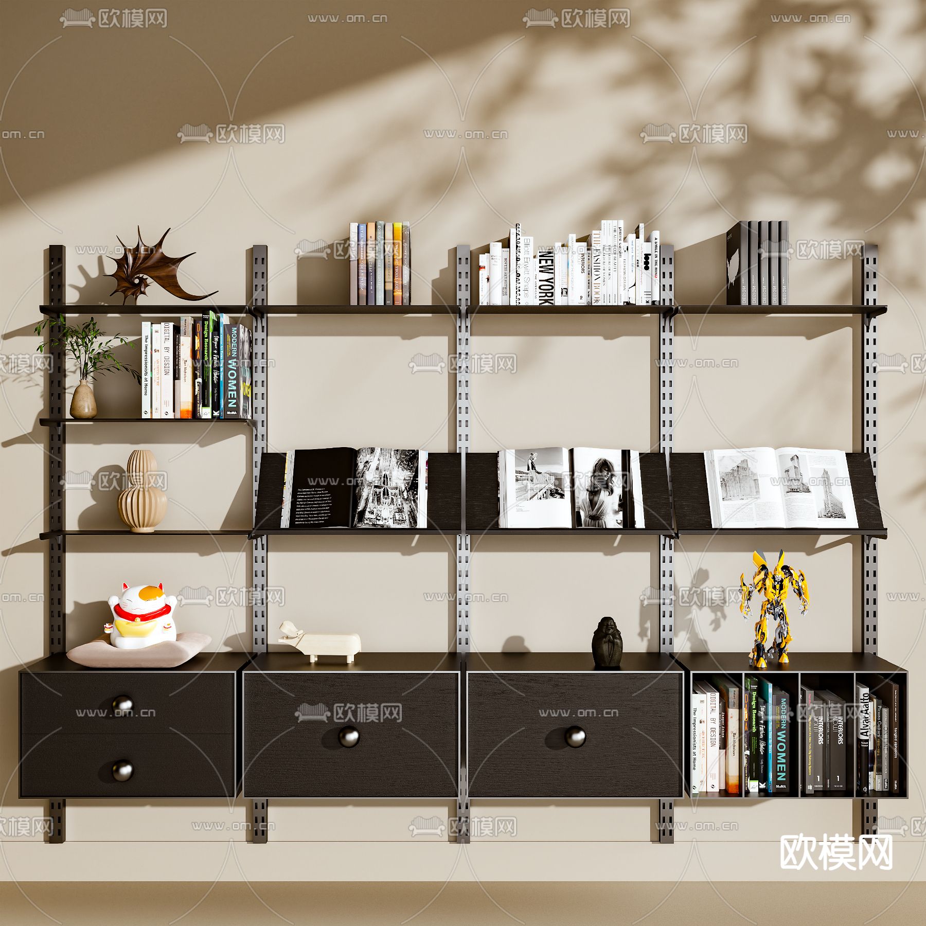 中古风吊柜 壁挂书架 置物架3d模型下载