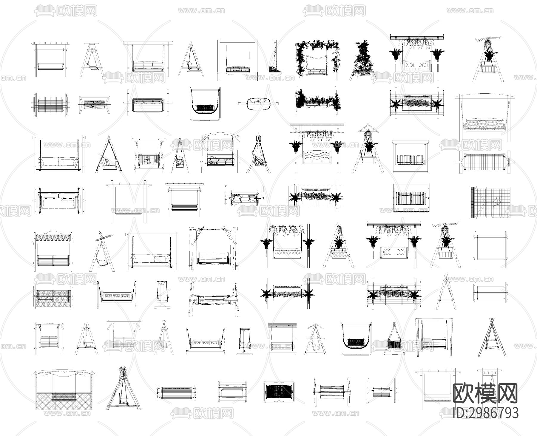 秋千 吊椅 秋千椅 摇椅cad图库下载