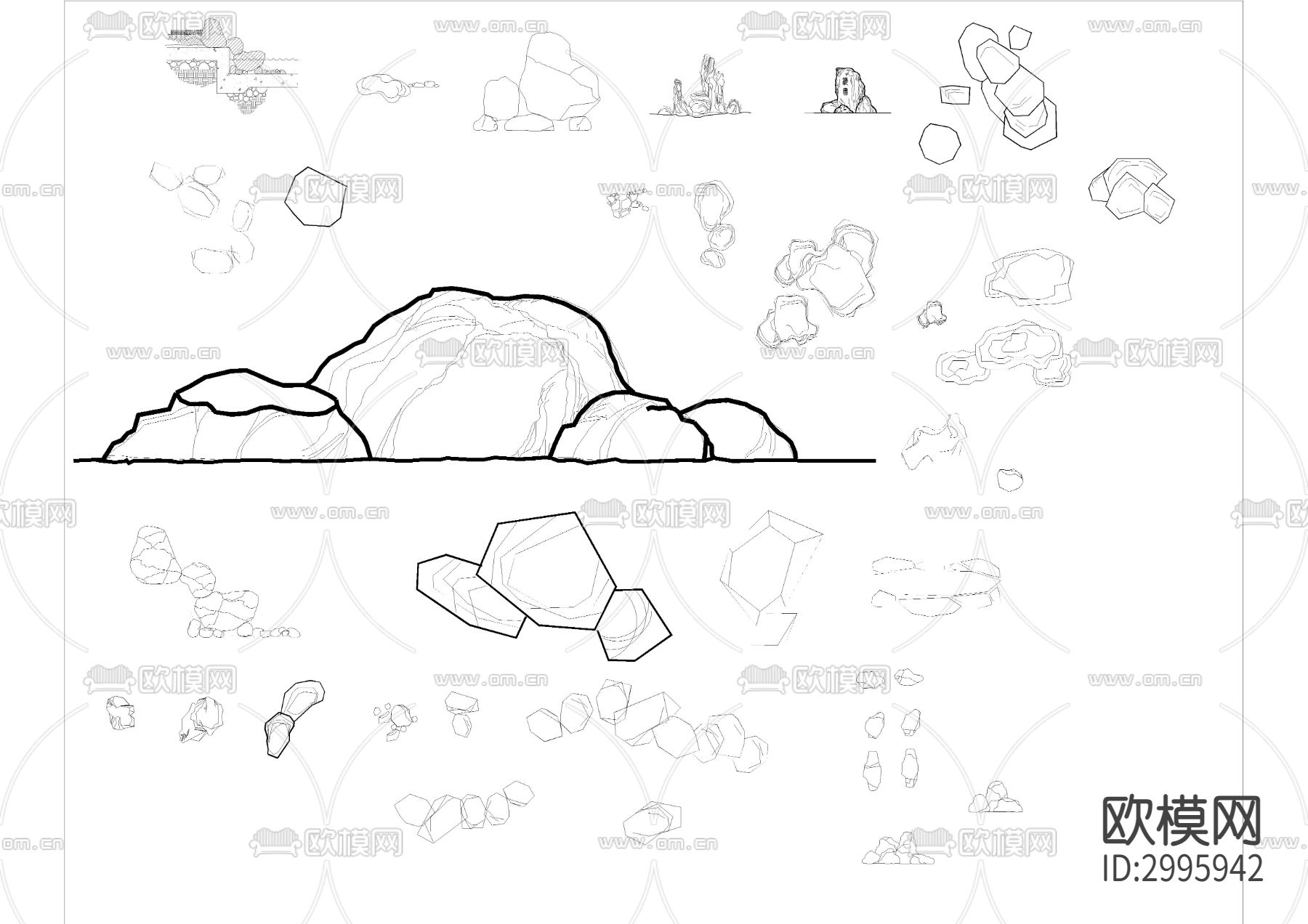 假山造景 石头景观 置石cad图库下载（渲染图6）