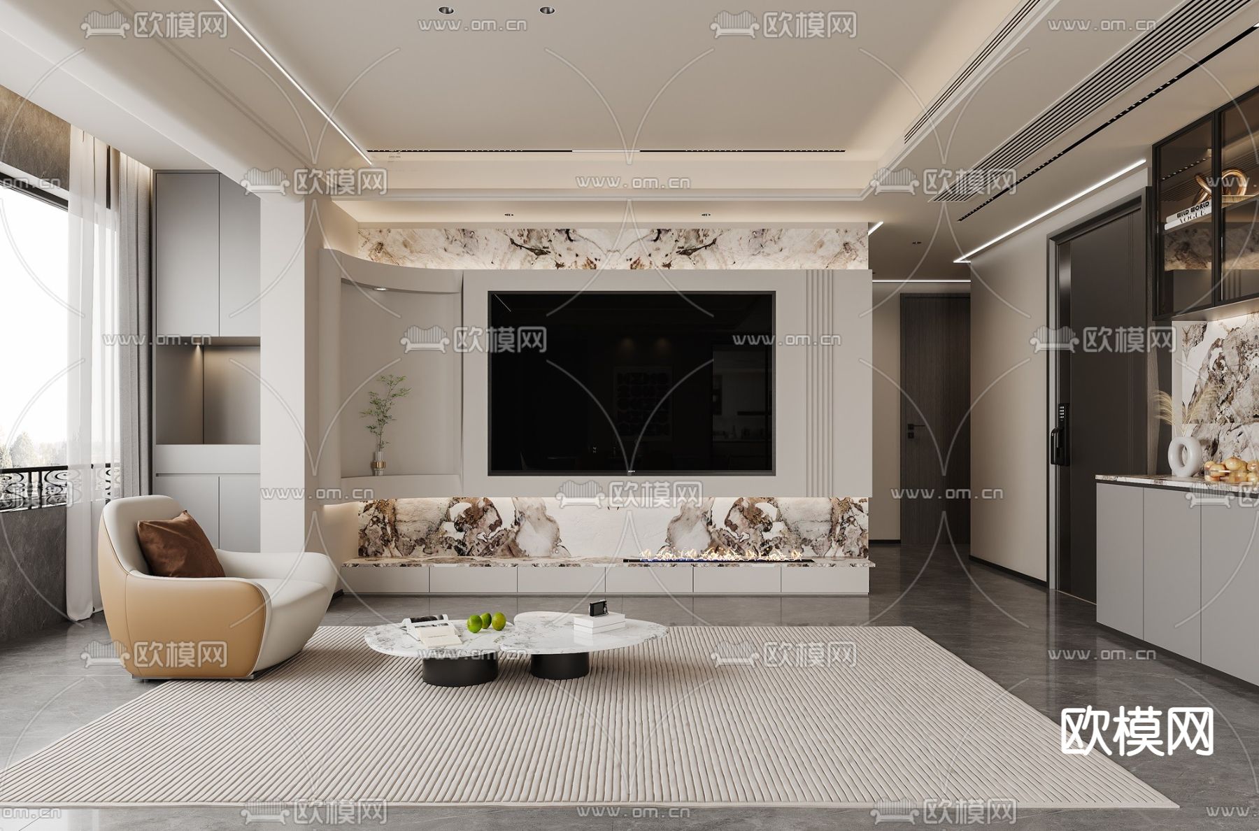 现代客厅 餐厅3d模型下载（渲染图2）