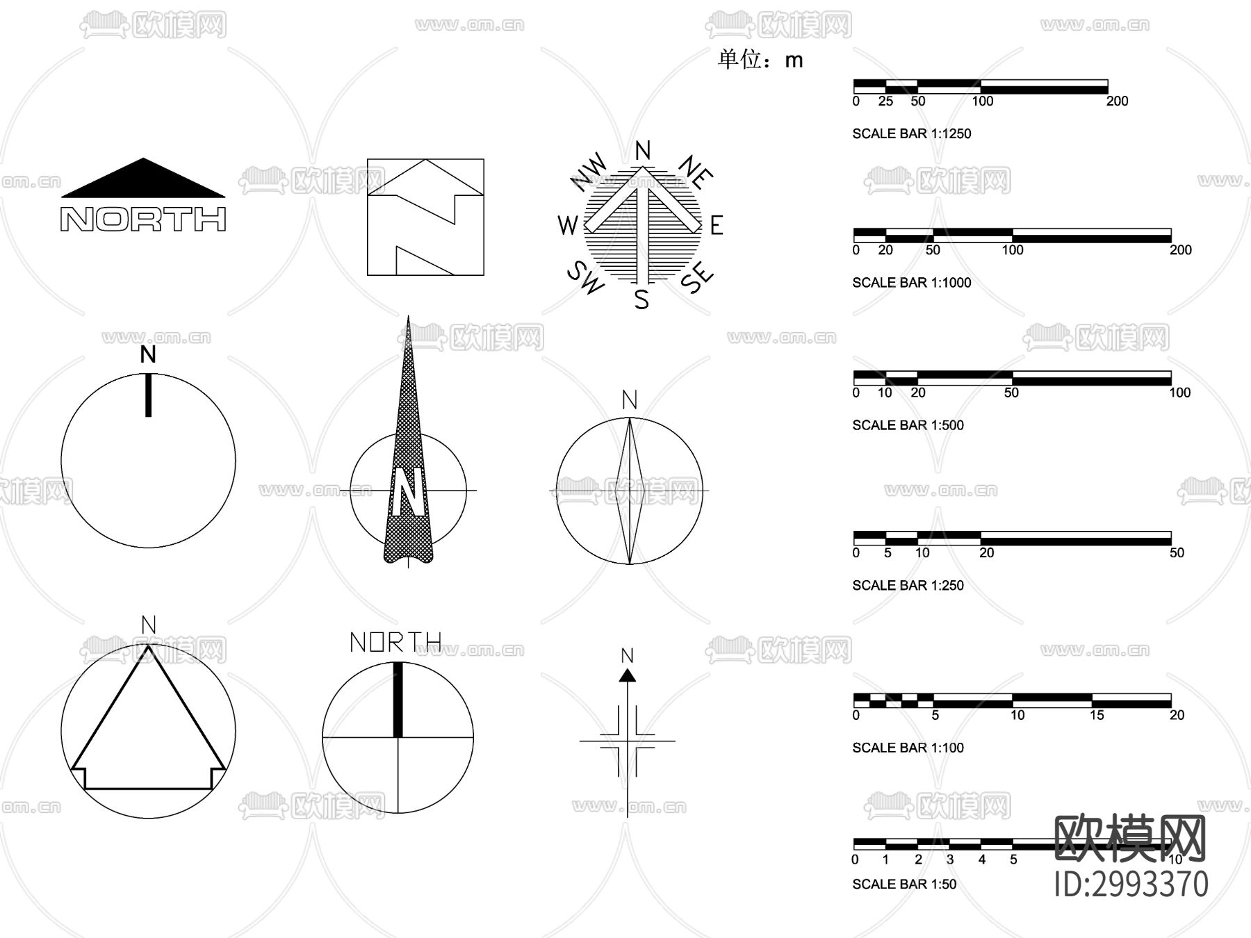比例尺 指北针cad图库下载