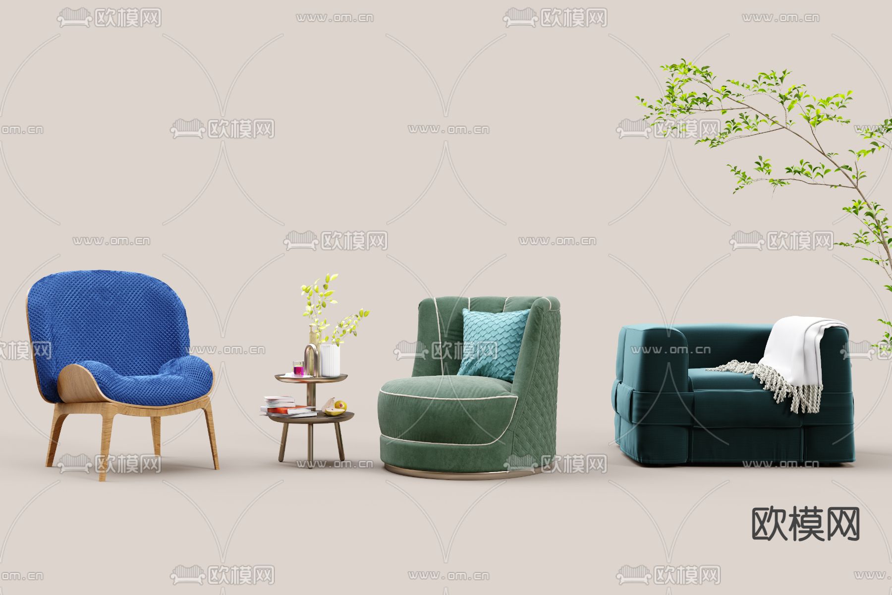 休闲沙发su模型下载（渲染图2）