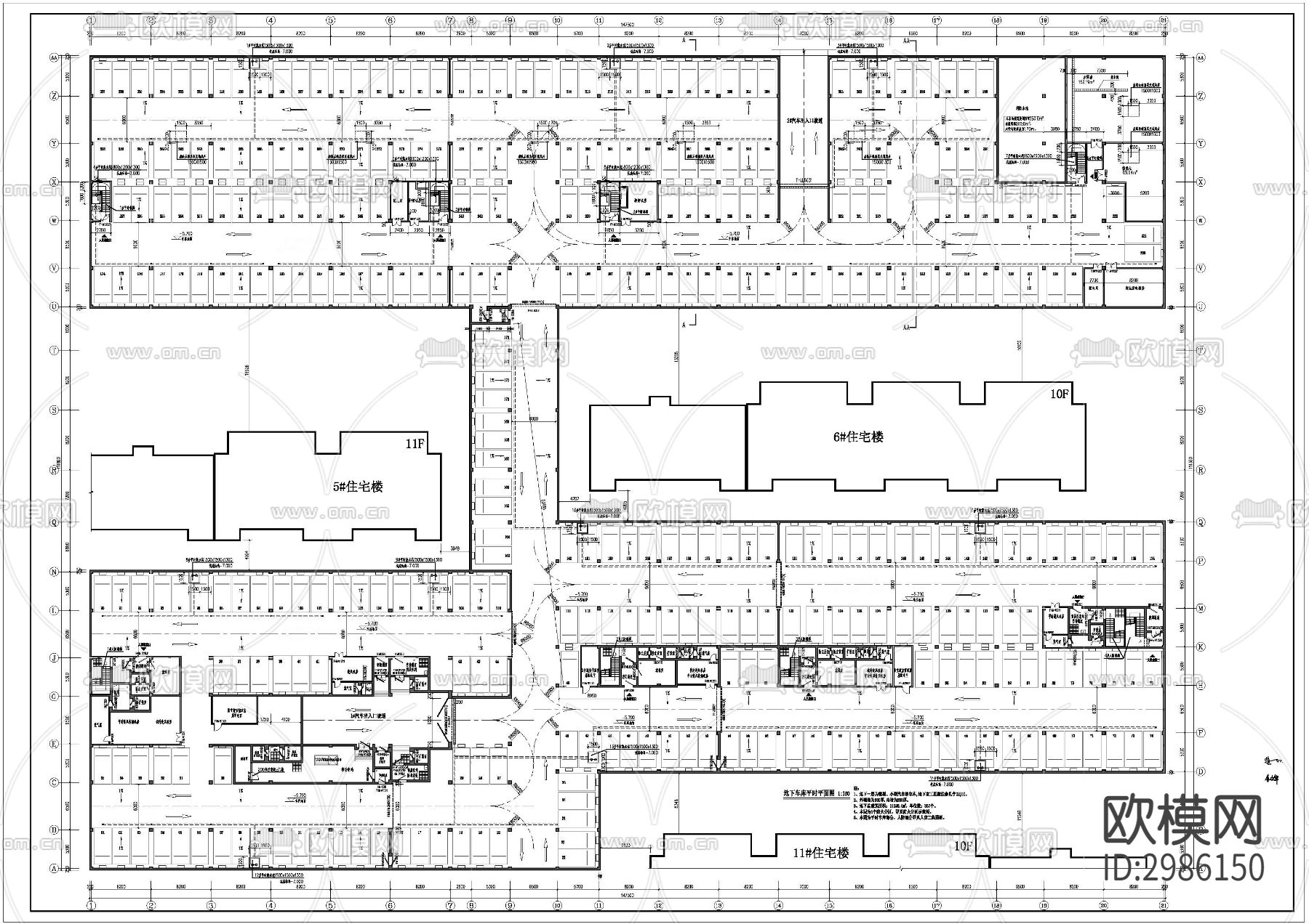地下车库及人防工程cad平面图下载