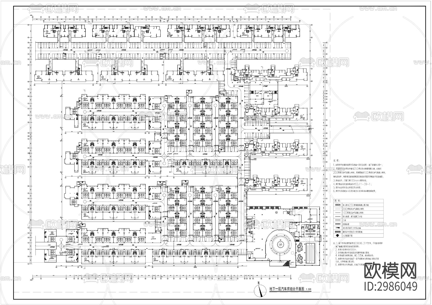 别墅区地下车库cad平面图下载