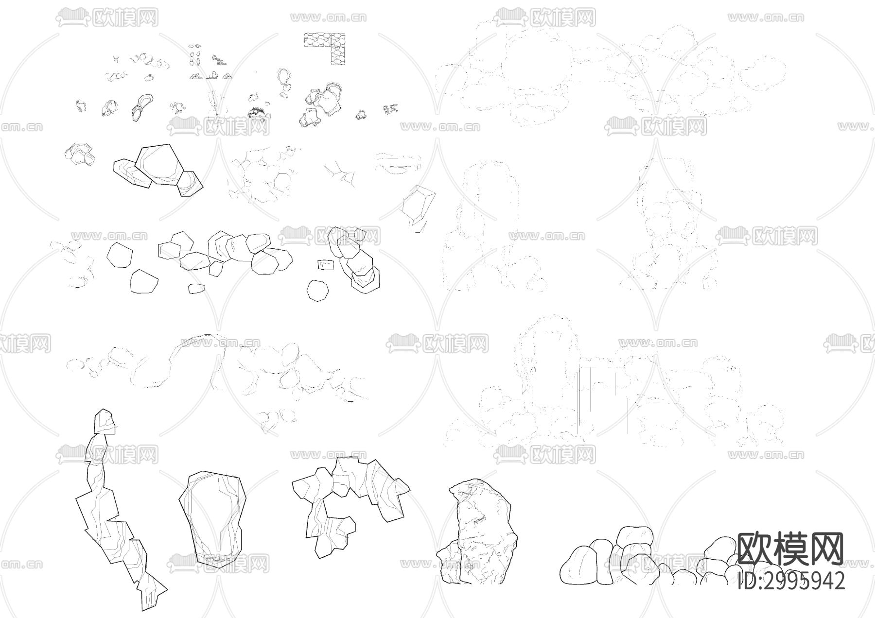 假山造景 石头景观 置石cad图库下载（渲染图7）