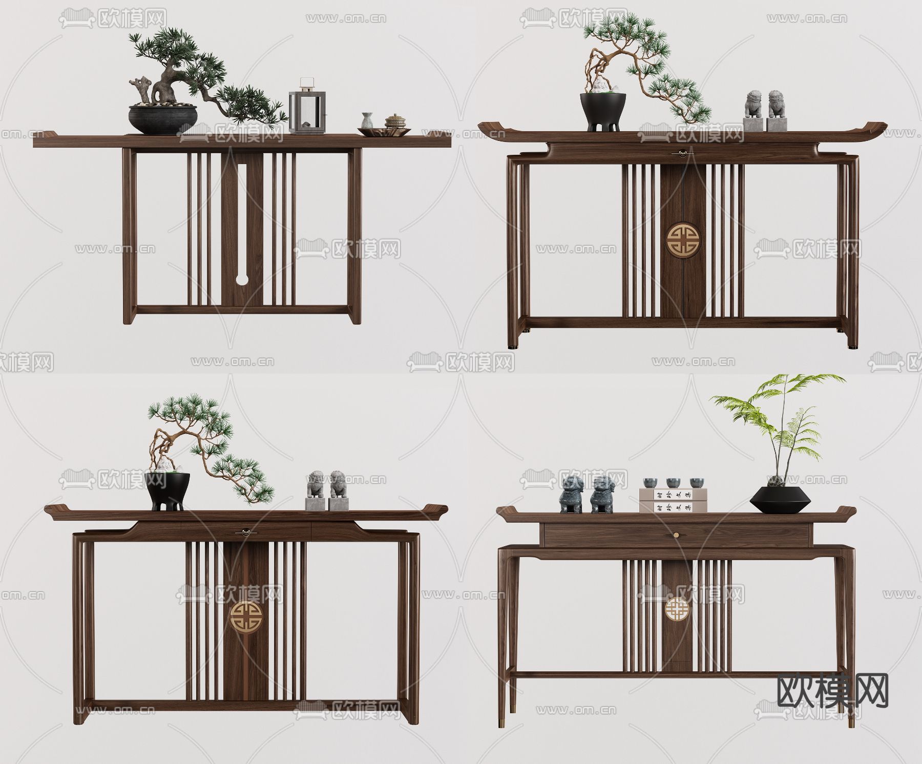 新中式端景台 条案3d模型下载