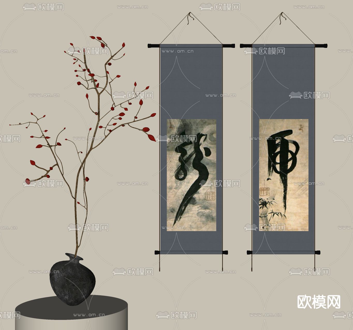 新中式装饰画su模型