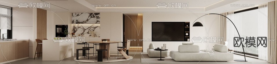 现代客厅 餐厅3d模型下载(渲染图2)