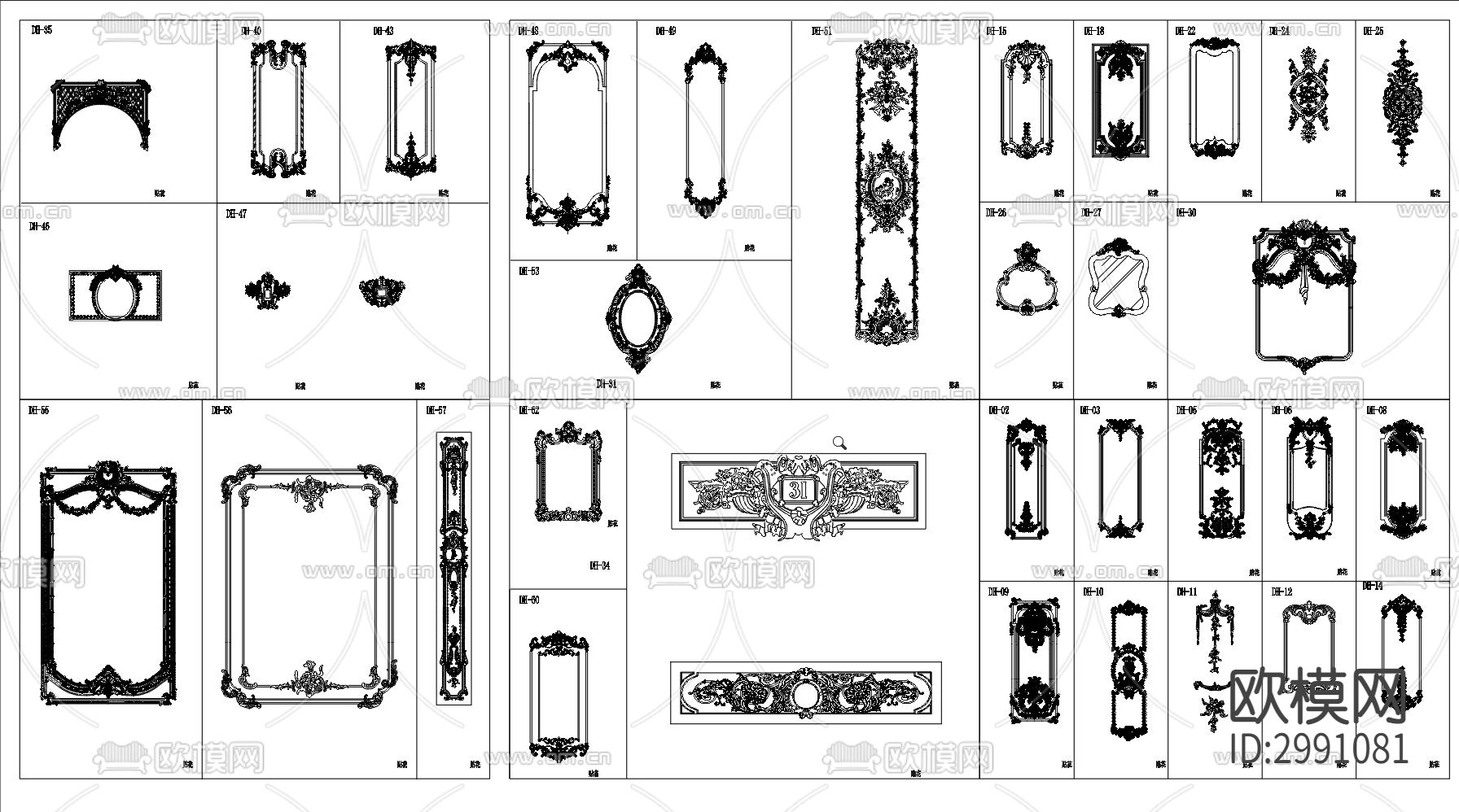 法式风格雕花模块cad图库下载（渲染图5）