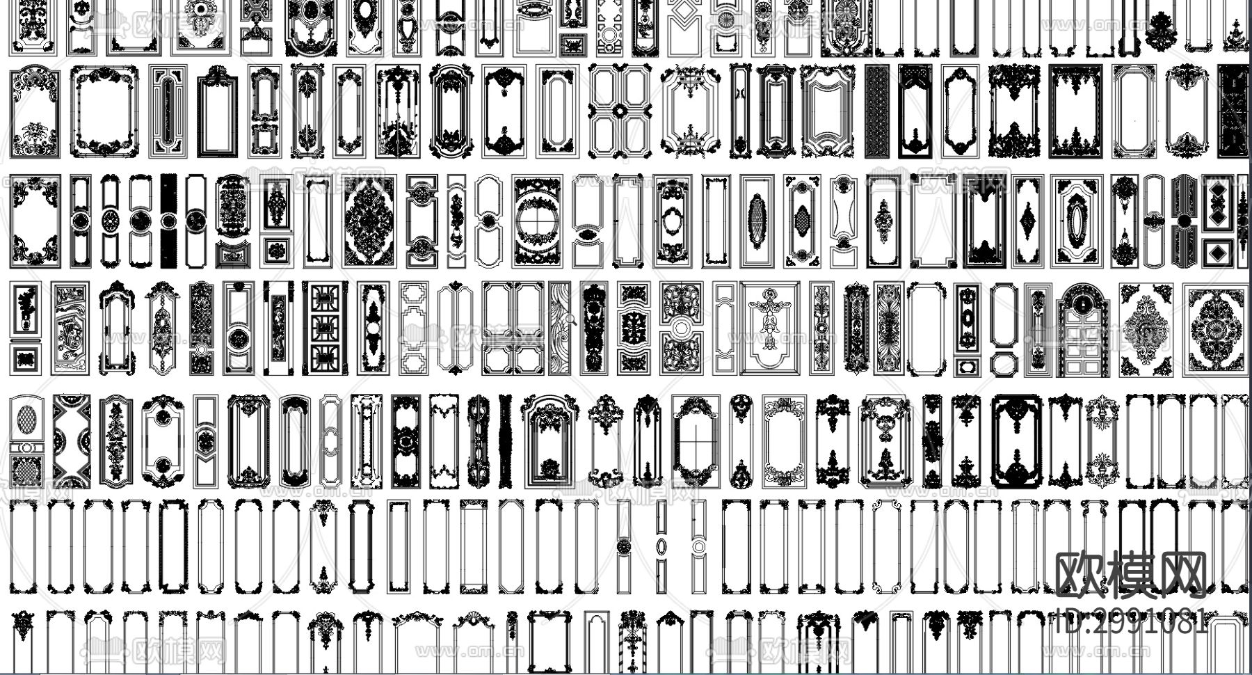 法式风格雕花模块cad图库下载（渲染图6）