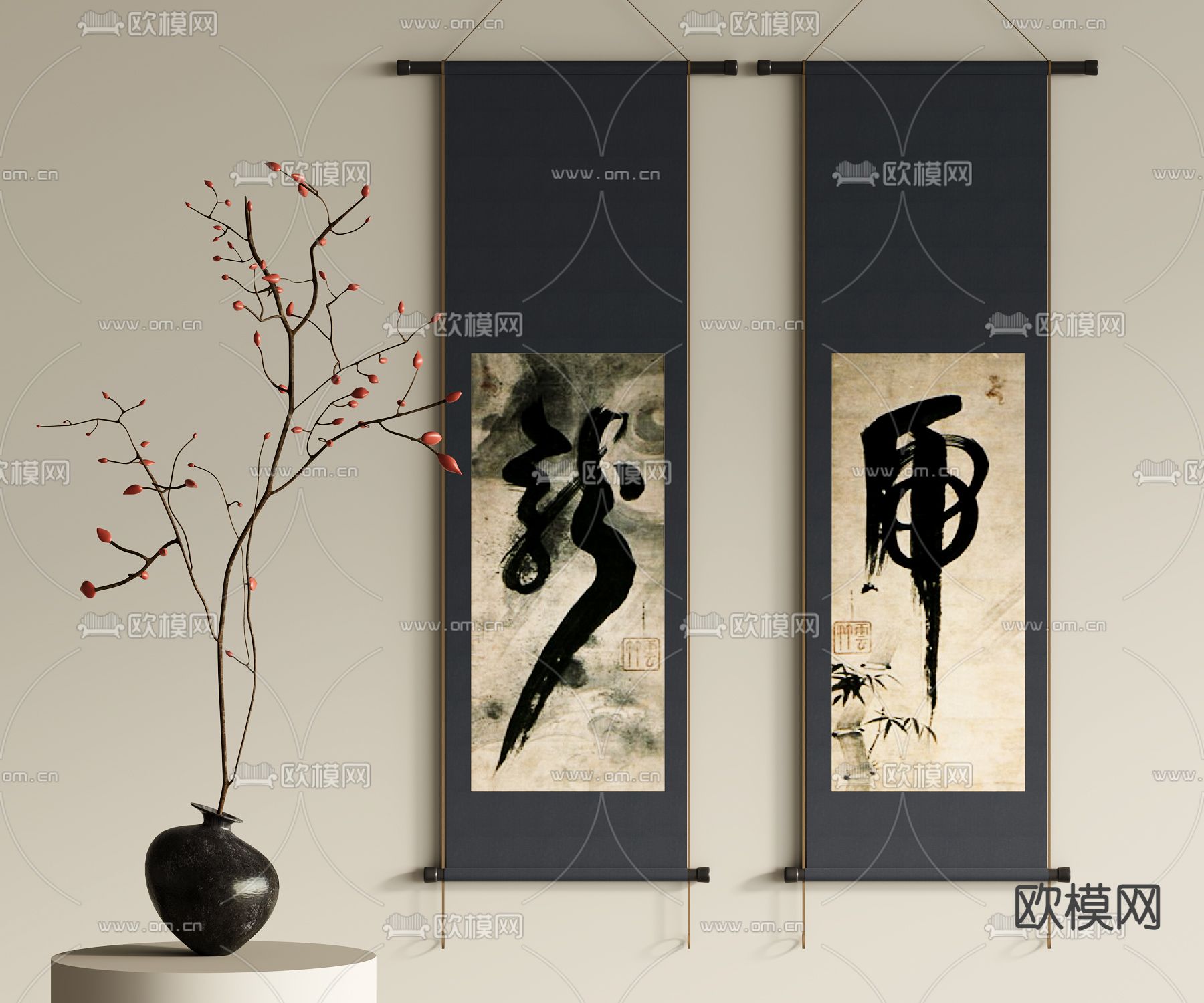 新中式装饰画su模型