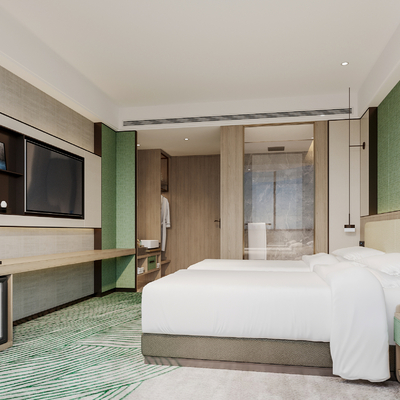  新中式酒店客房su模型 