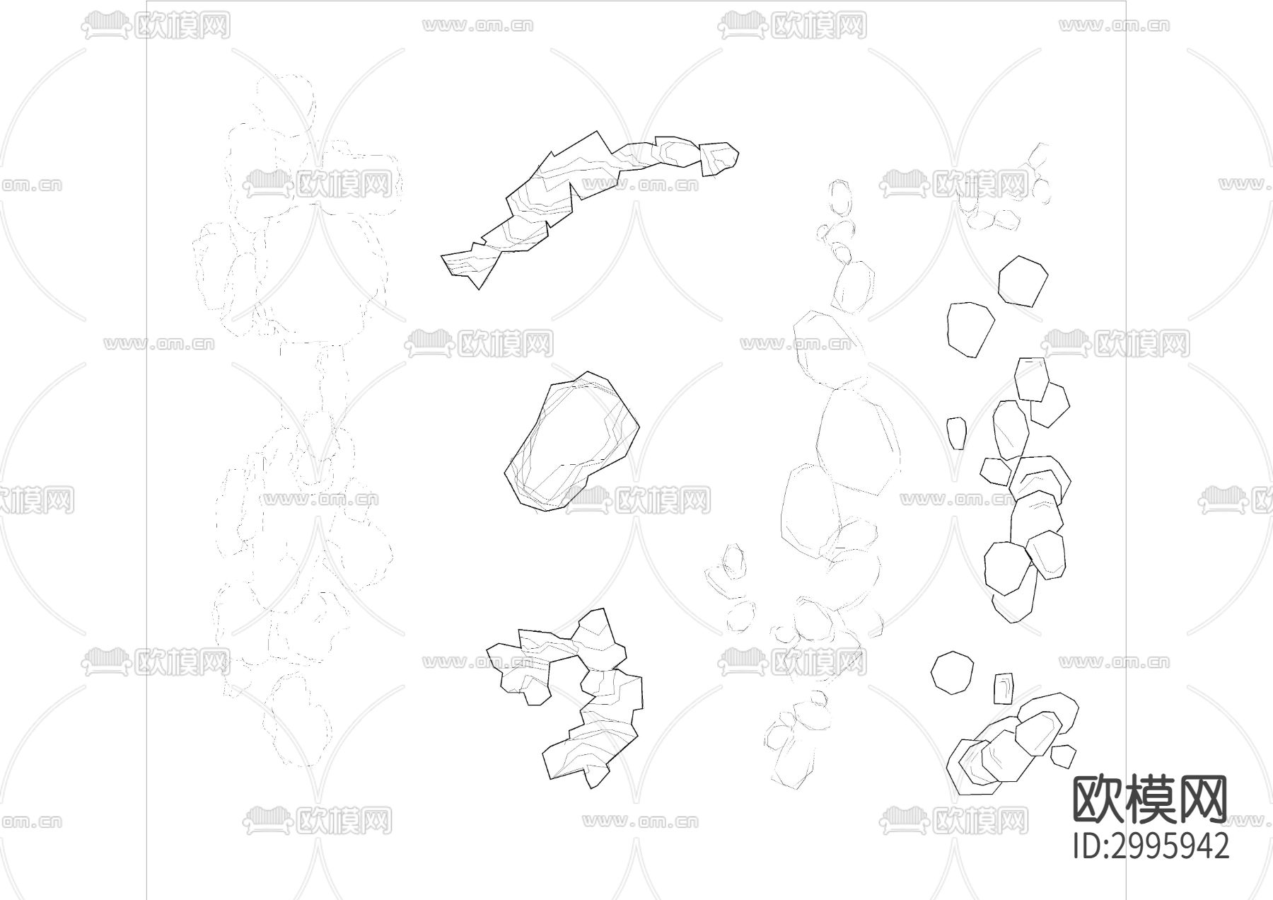 假山造景 石头景观 置石cad图库下载（渲染图3）