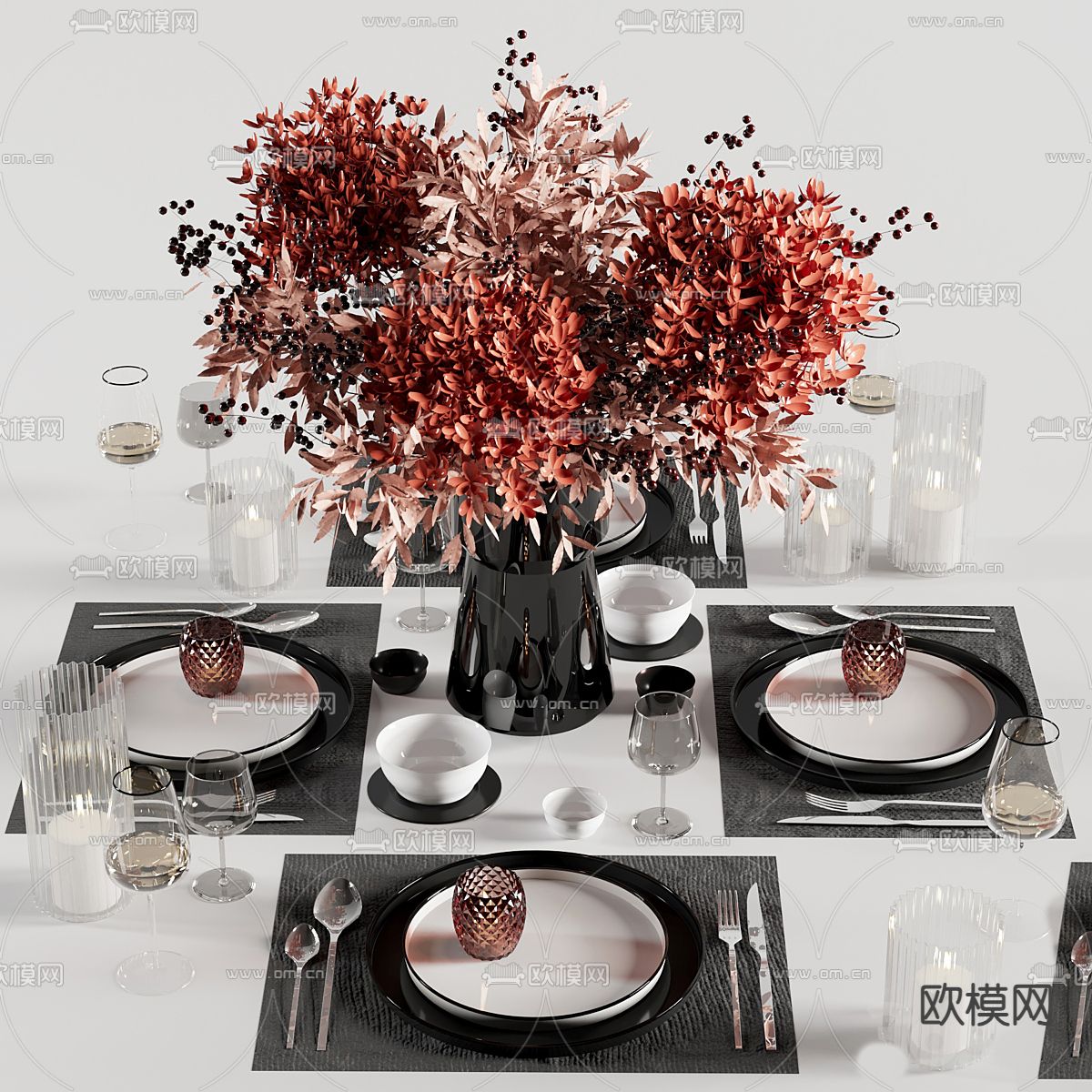 餐桌摆件 餐具 碗碟免费3d模型下载