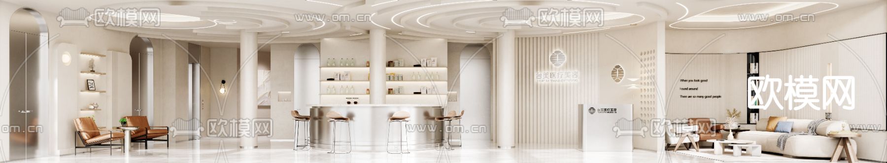 侘寂美容院 前台大厅 休息区3d模型