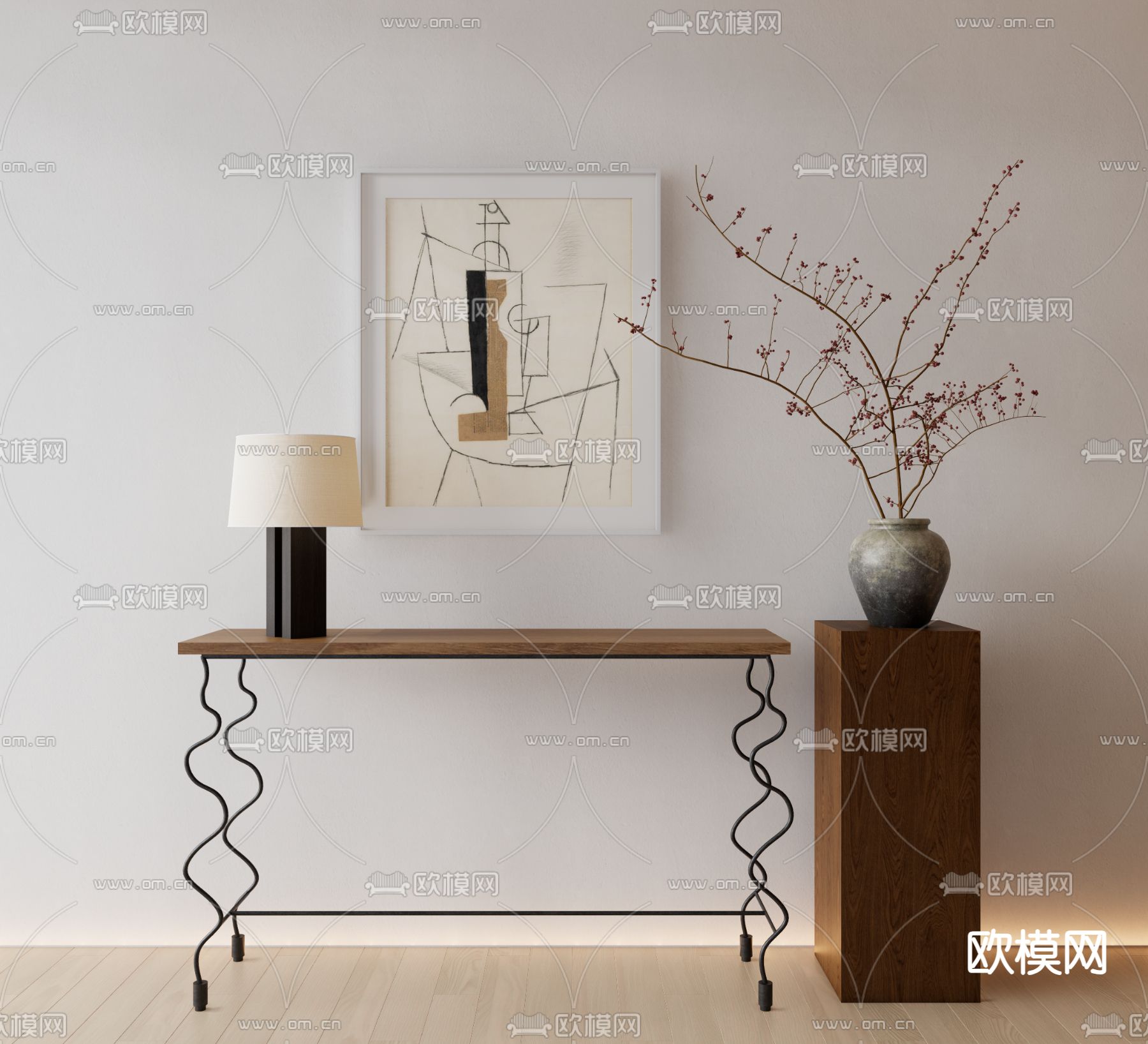 中古风端景台 条案3d模型下载（渲染图1）