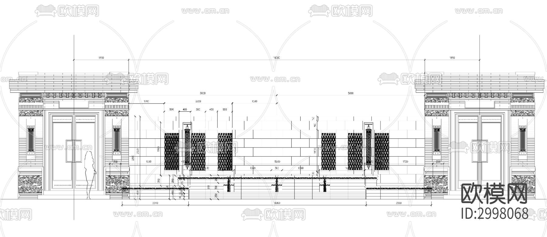 中轴水景墙院 水景cad剖面图下载（渲染图2）