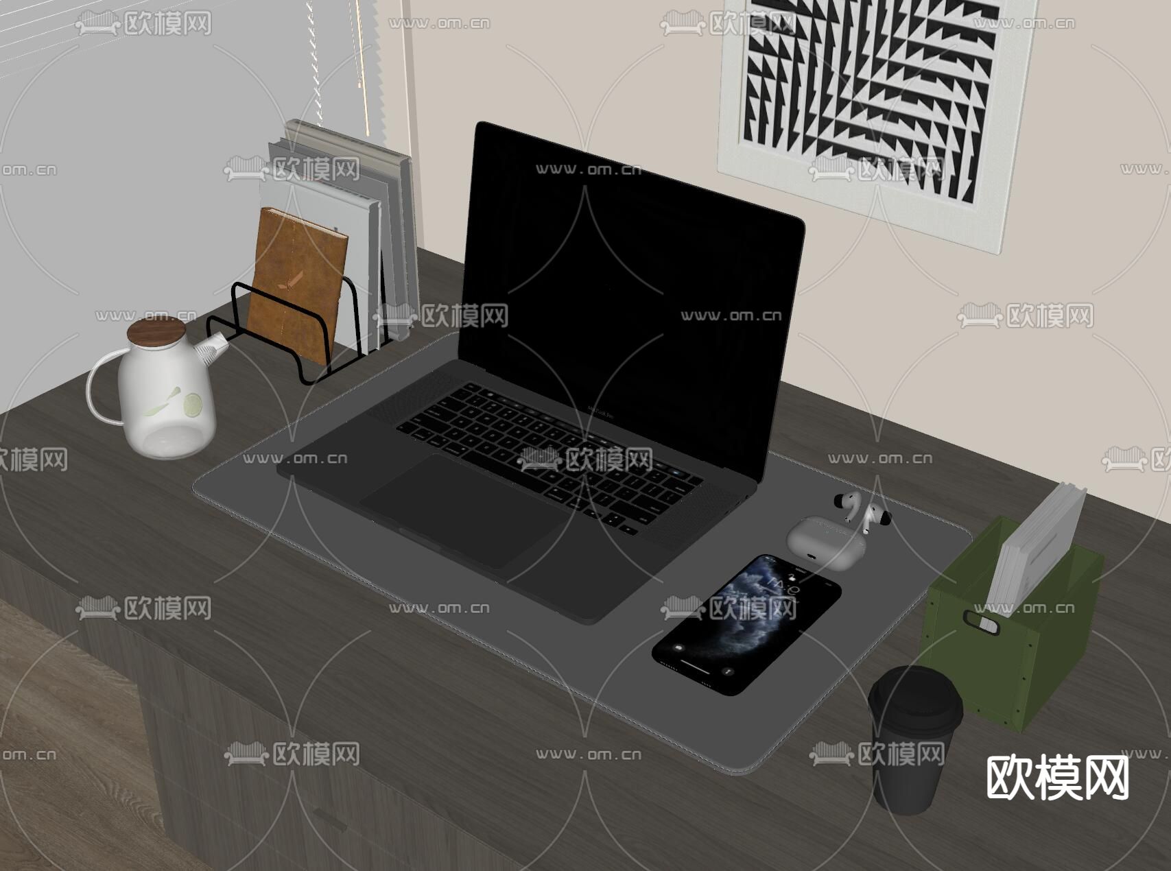 笔记本电脑 办公用品su模型下载（渲染图1）