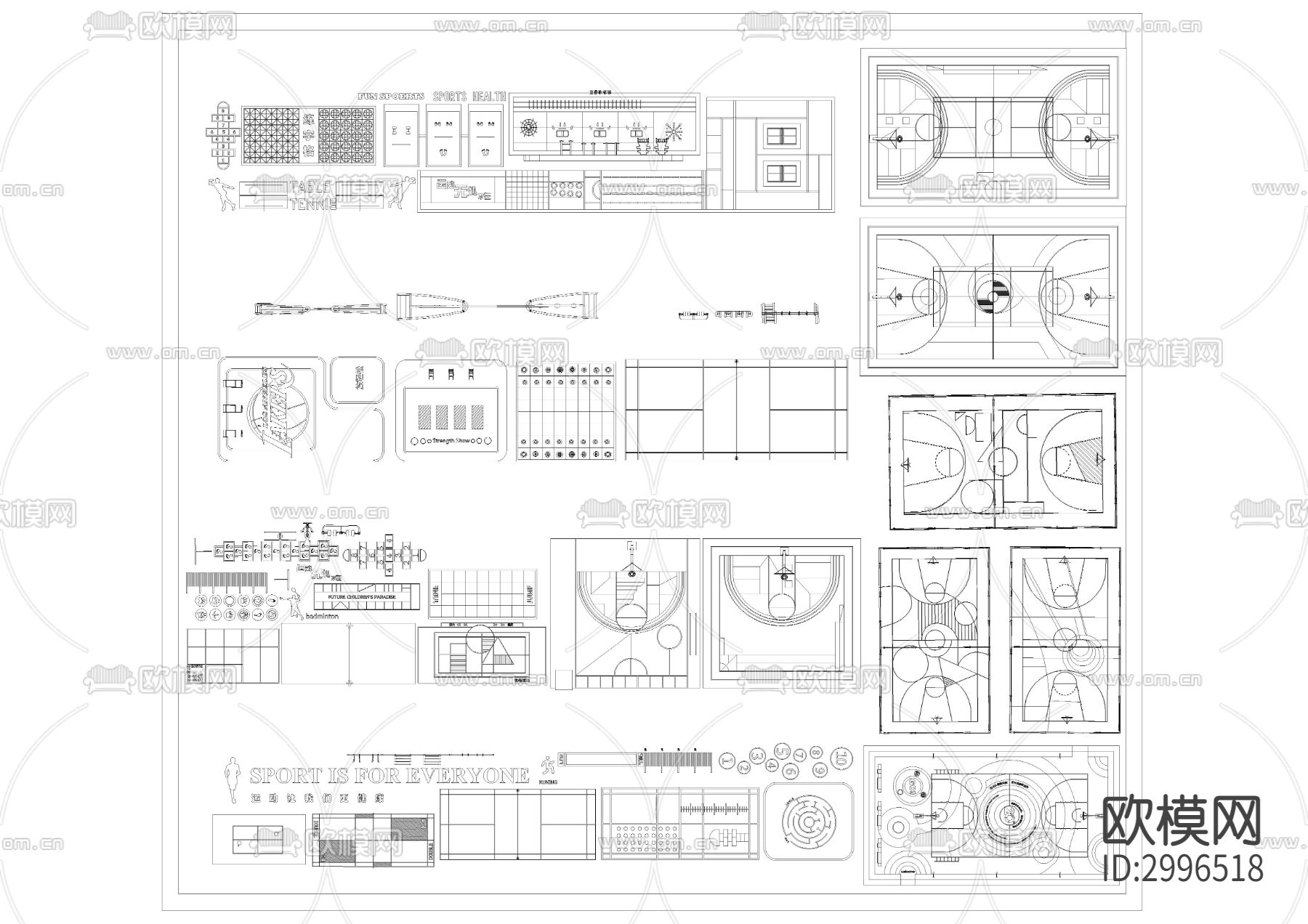 篮球场等运动场地cad图库下载（渲染图4）