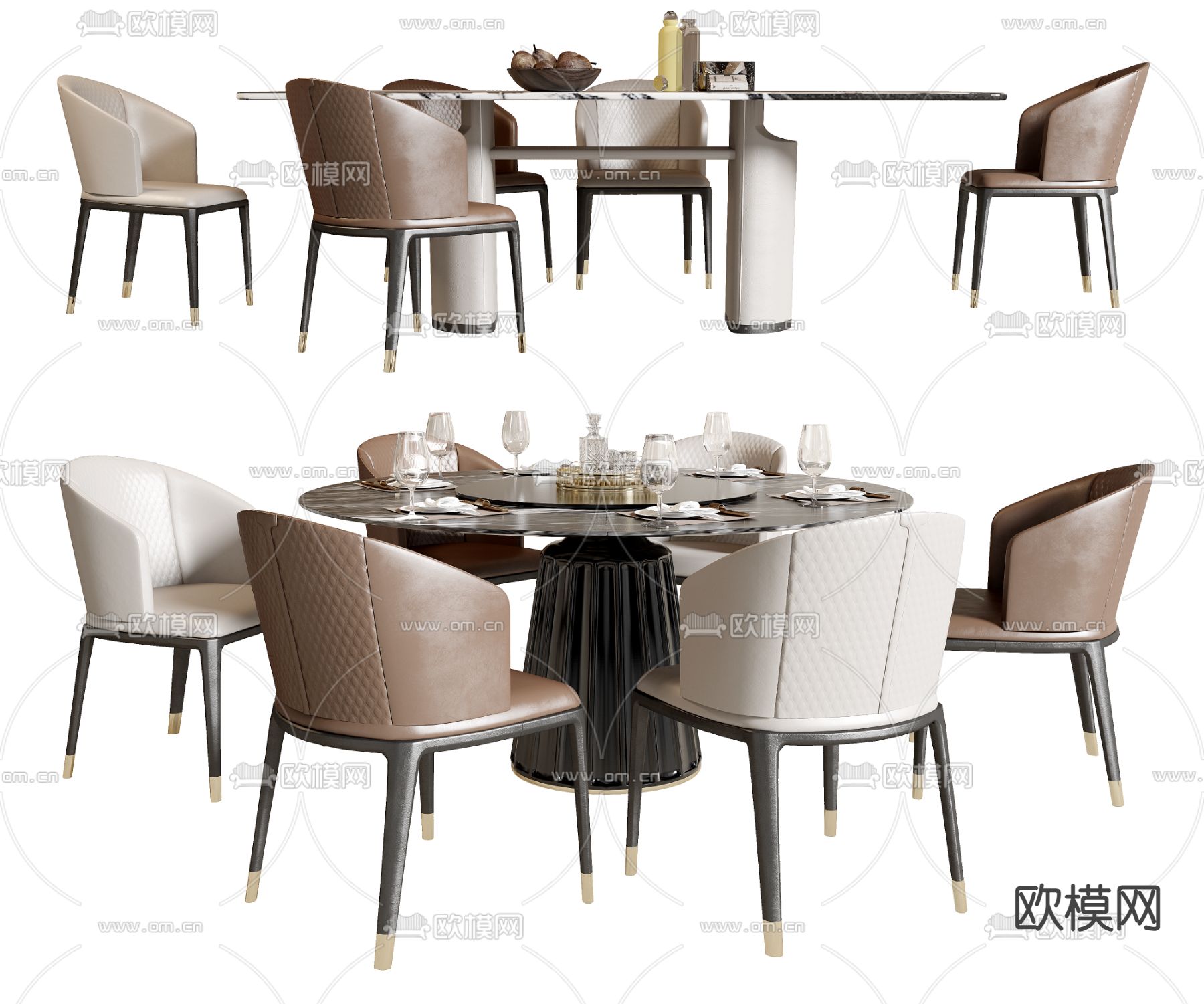 Minotti 圆形餐桌椅3d模型下载