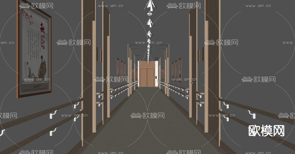 新中式养老院走廊su模型下载(渲染图1)