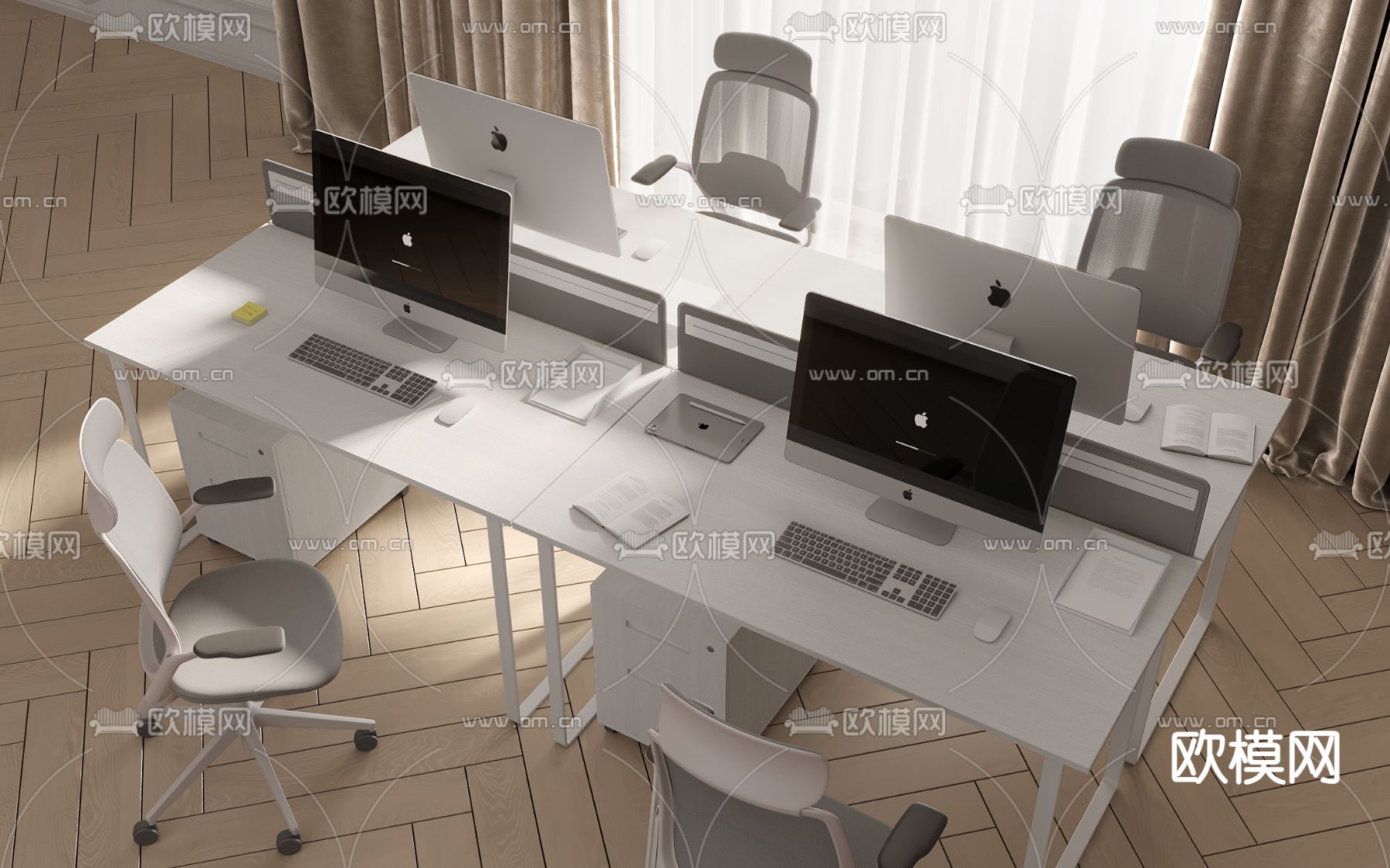 现代办公桌椅su模型下载（渲染图2）