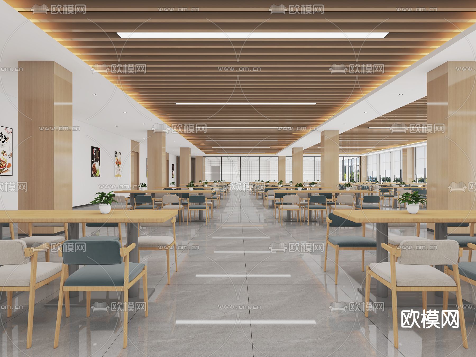 员工餐厅 食堂3d模型下载（渲染图2）