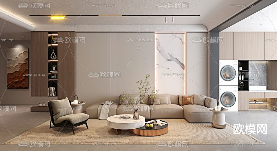 现代客厅3d模型下载(渲染图1)