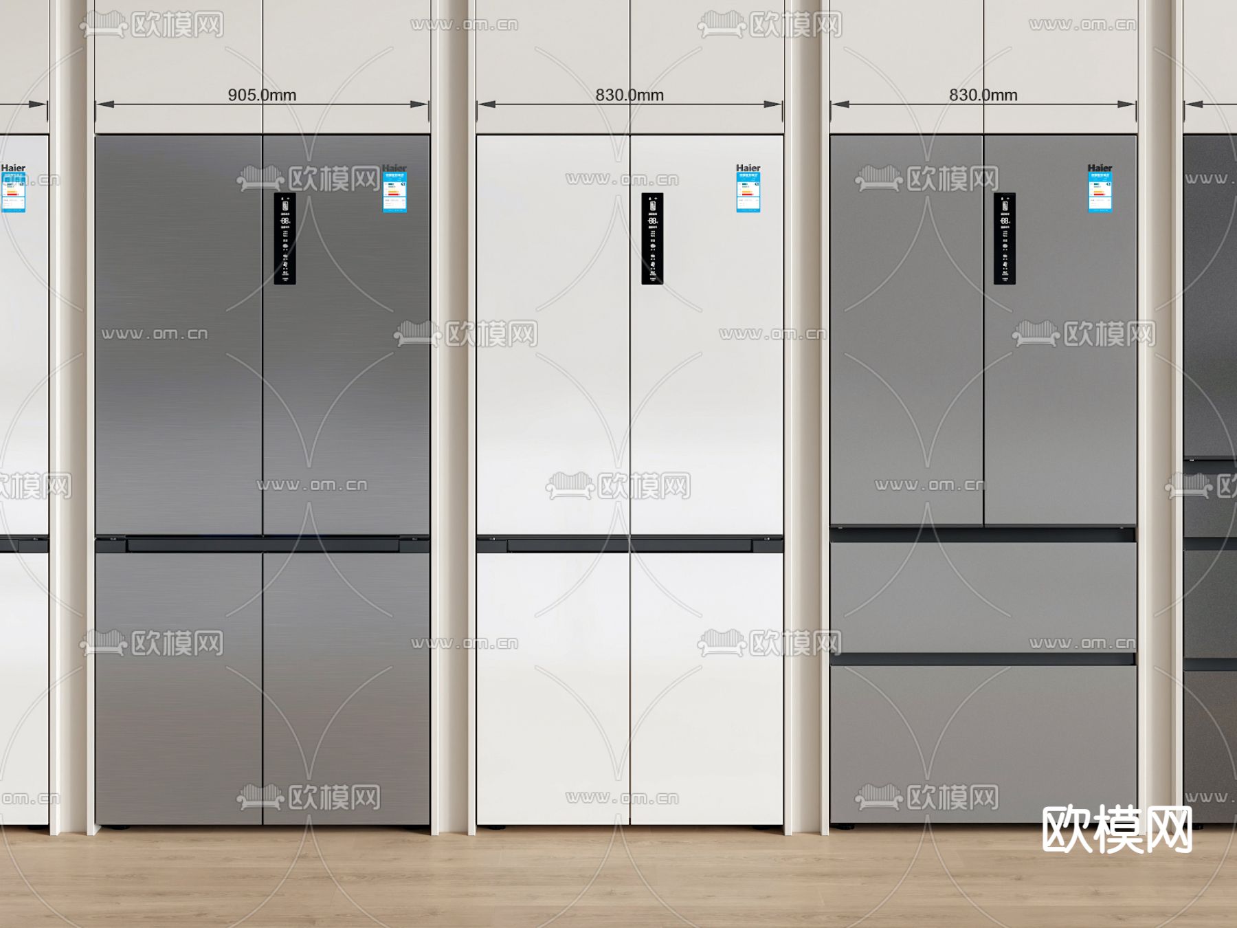 零嵌入冰箱 双门冰箱 智能冰箱3d模型下载（渲染图2）