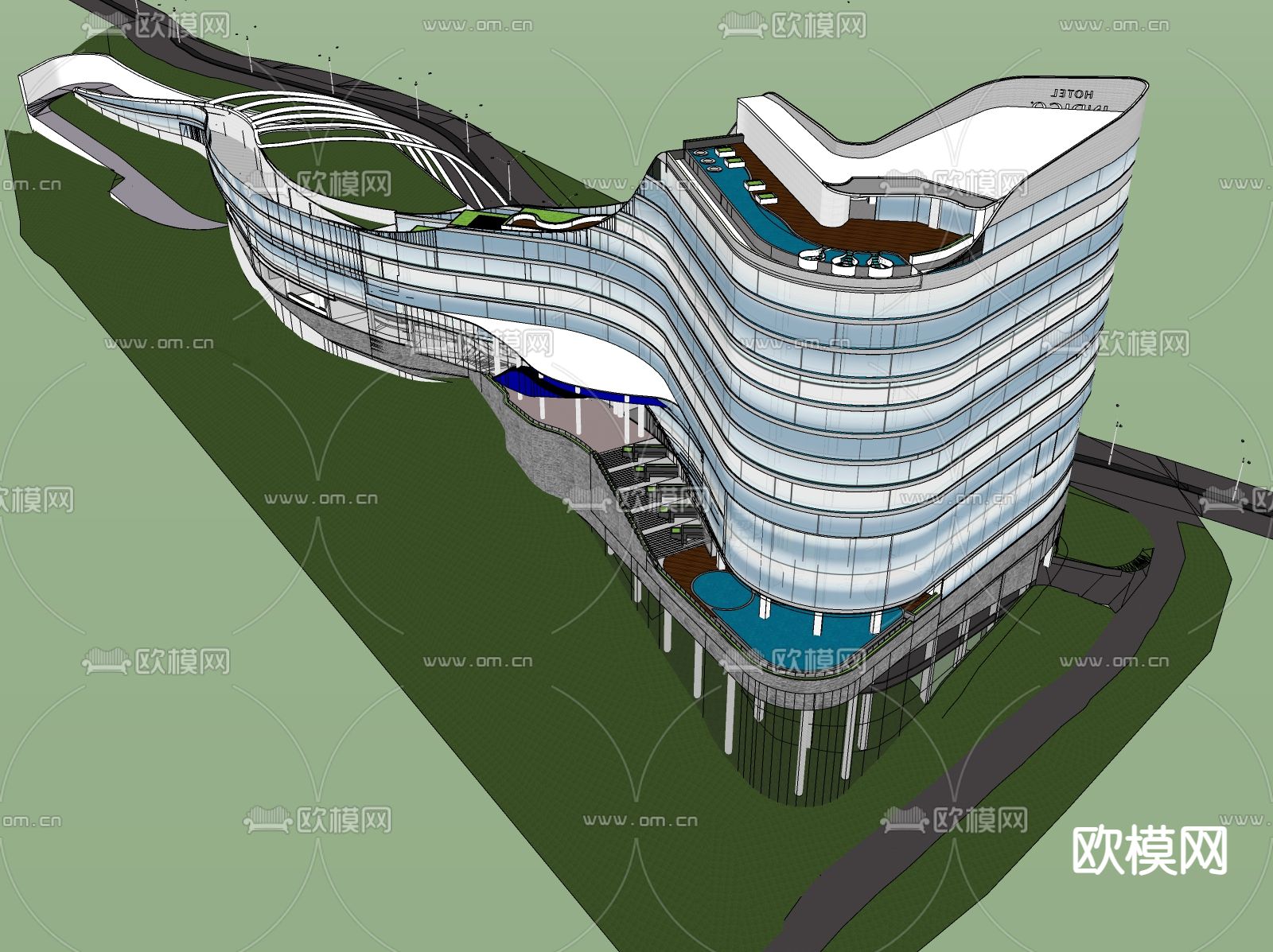 异形建筑 酒店外观su模型下载（渲染图2）