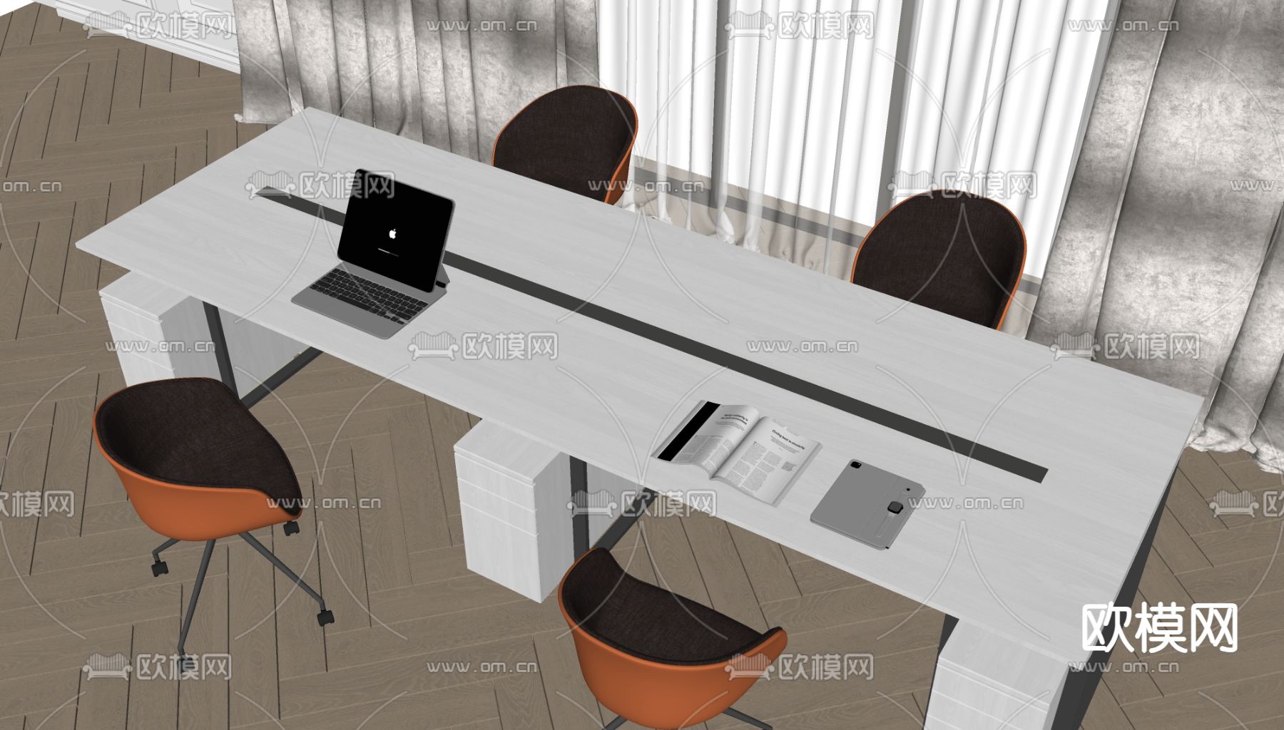 现代办公桌椅su模型下载（渲染图1）