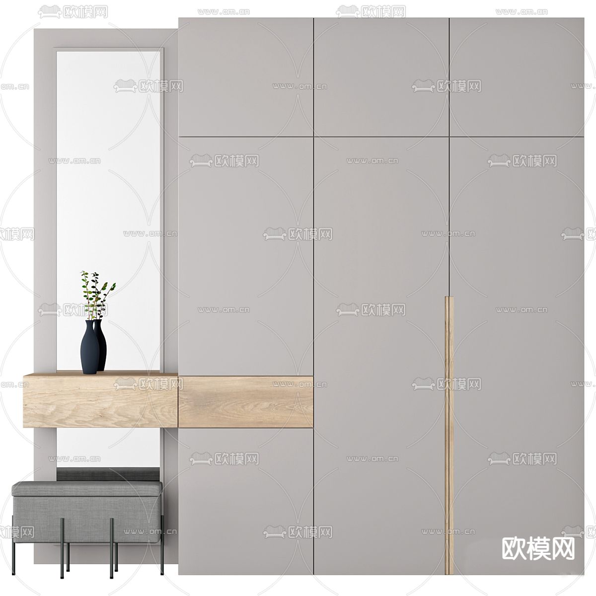 现代衣柜 梳妆台 衣橱免费3d模型下载