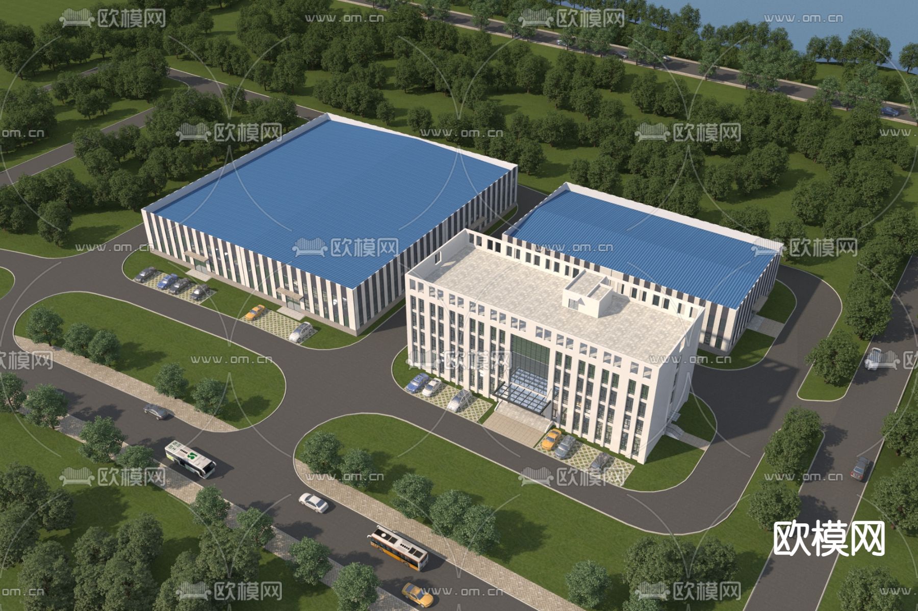 厂房鸟瞰图su模型下载（渲染图2）