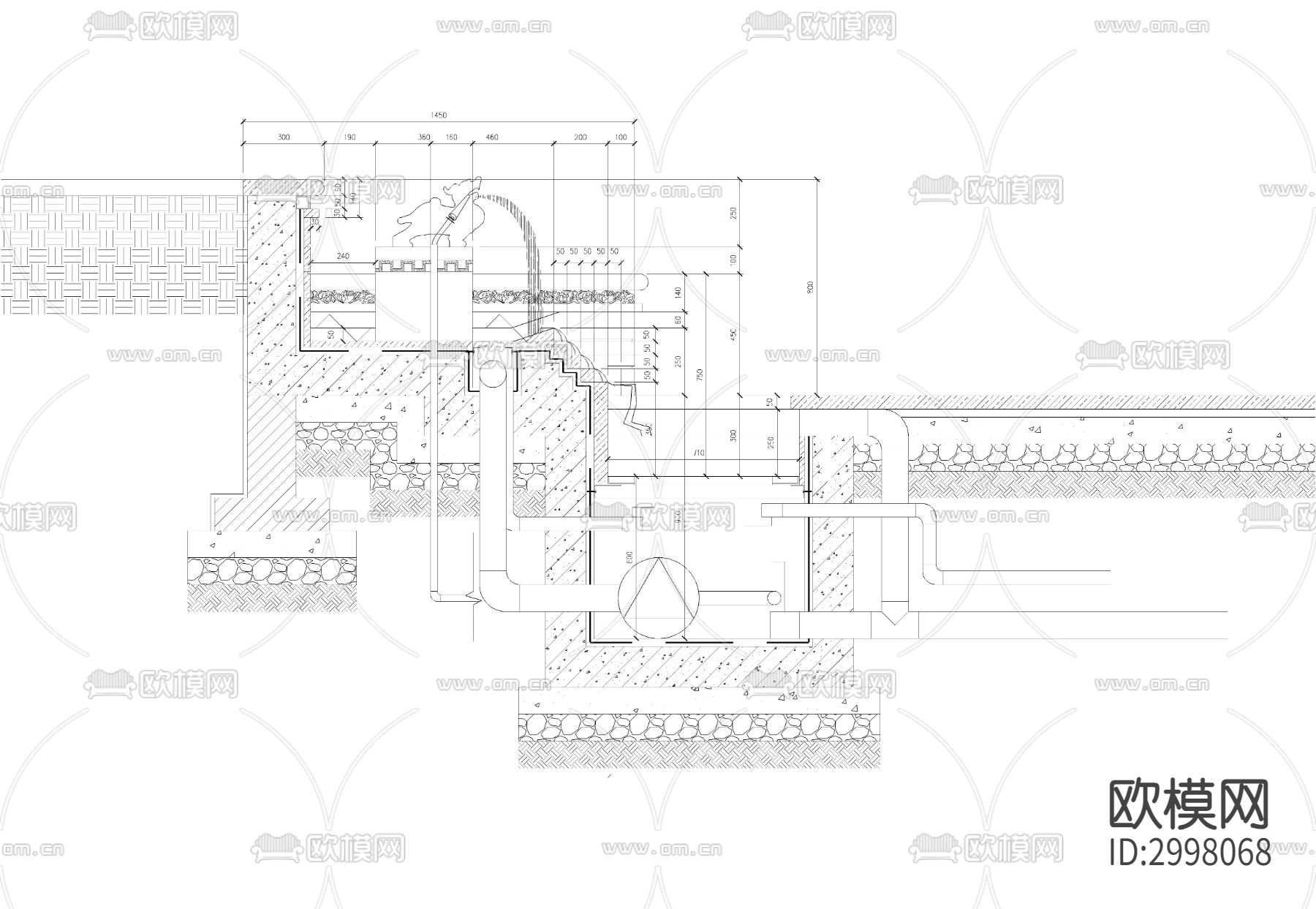 中轴水景墙院 水景cad剖面图下载（渲染图4）