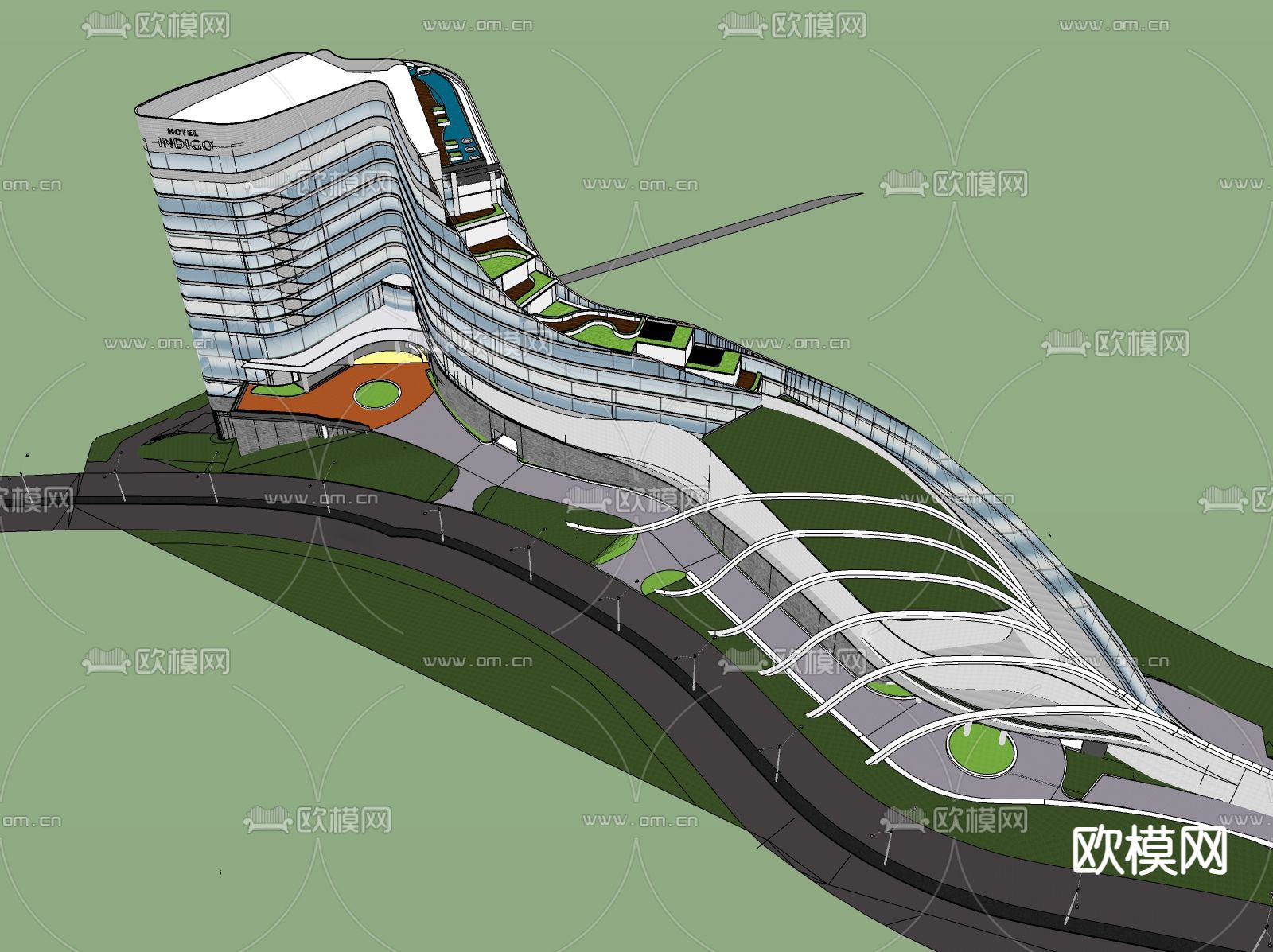 异形建筑 酒店外观su模型下载（渲染图3）