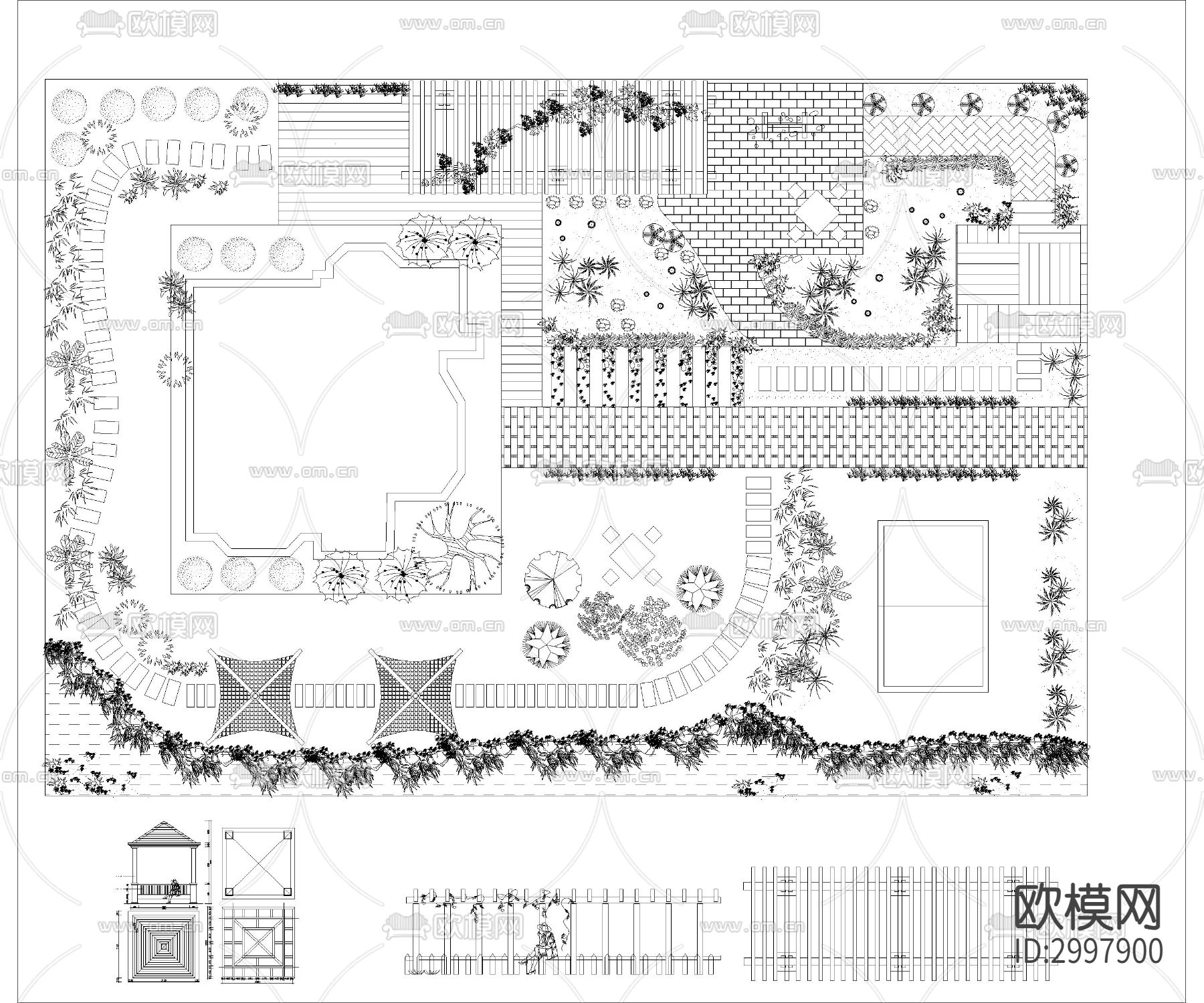 公园院子园林景观cad图库下载（渲染图4）