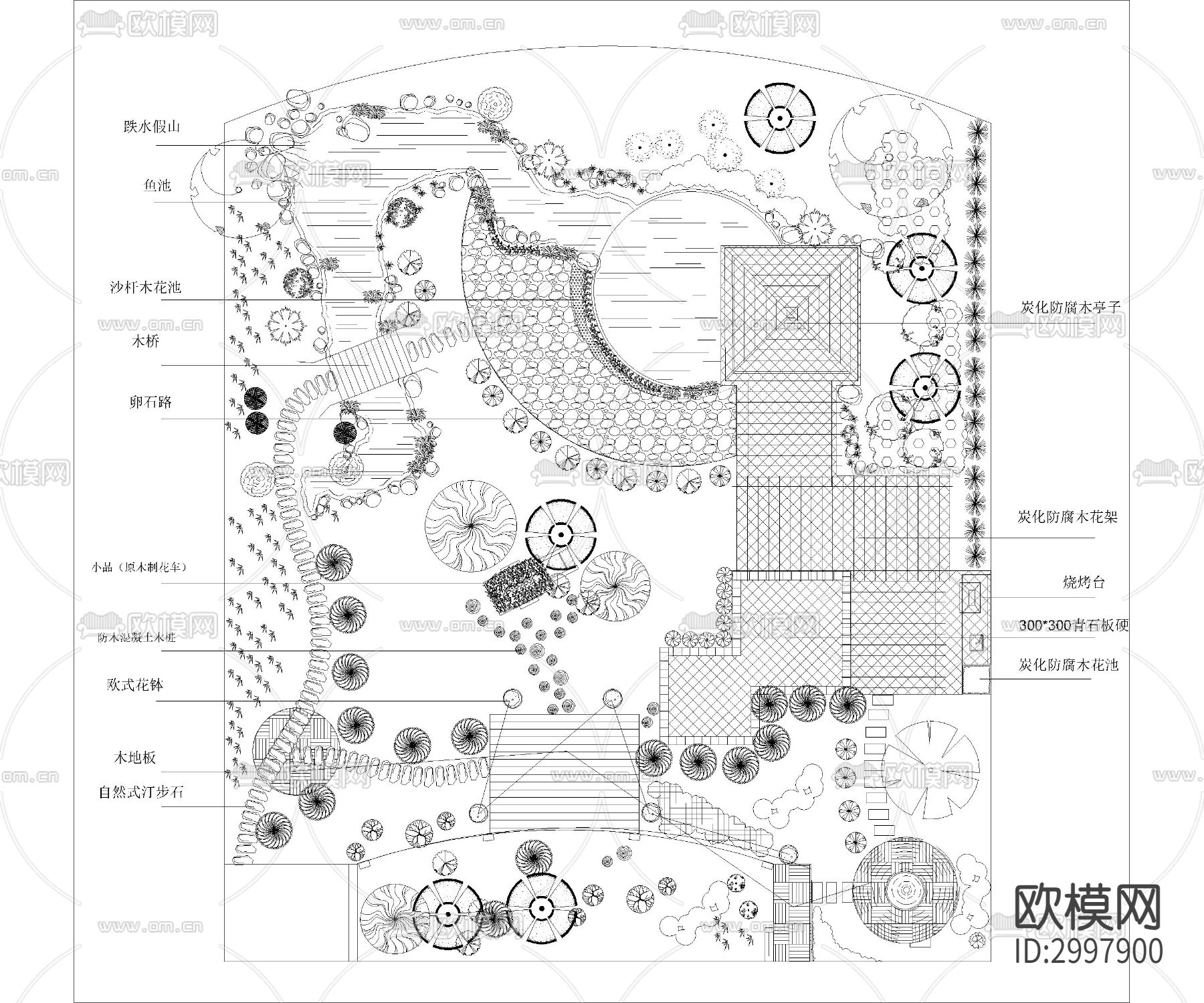公园院子园林景观cad图库下载（渲染图3）
