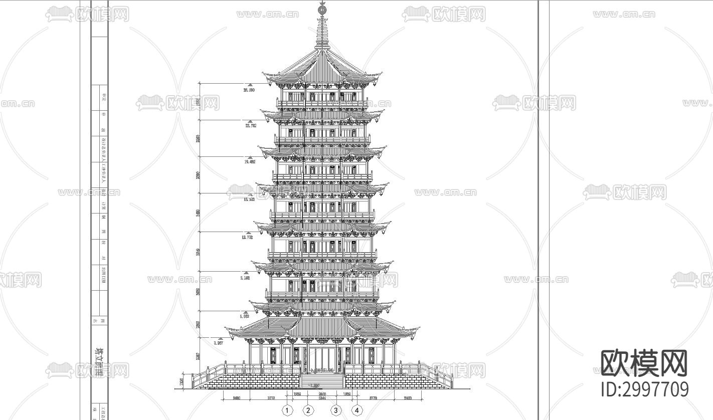 寺庙古建筑 寺院 塔 古塔cad施工图下载（渲染图3）
