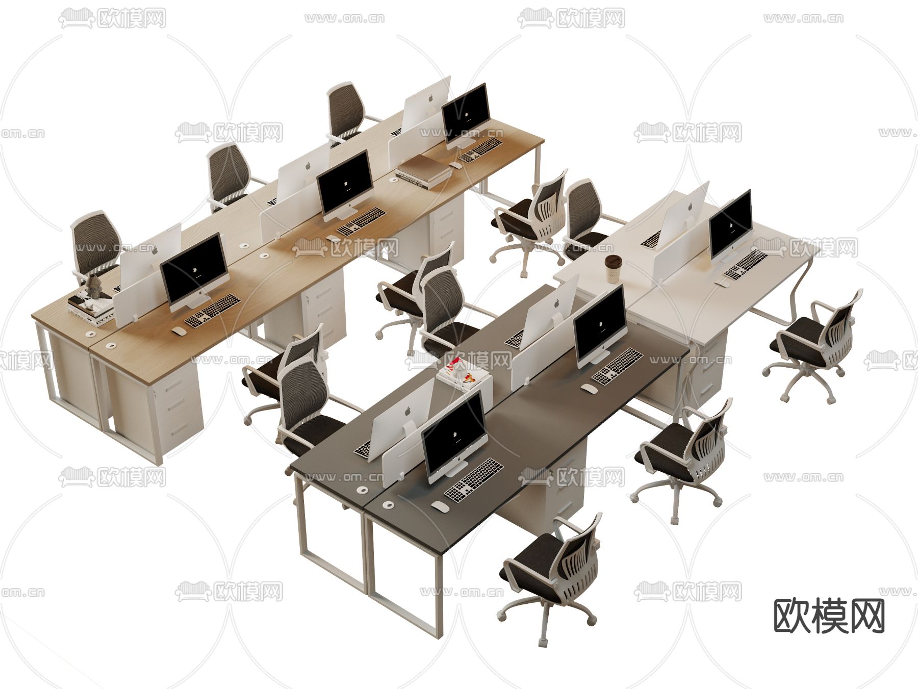 卡位办公桌 工位3d模型下载